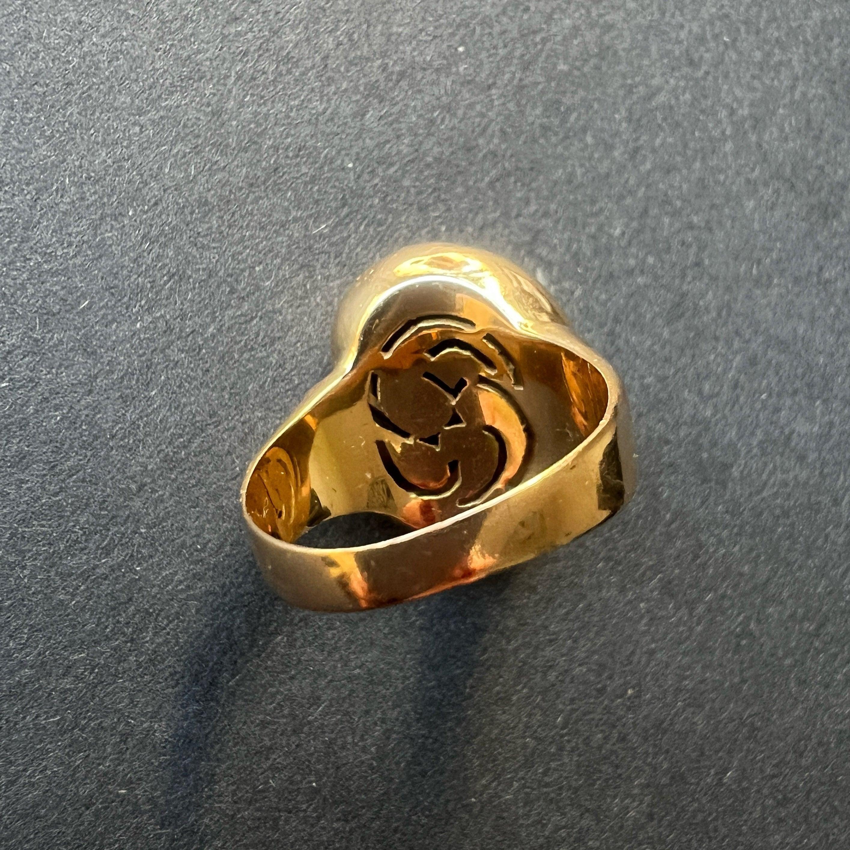 Vintage French Retro 18K gold tourbillon diamond ruby star ring