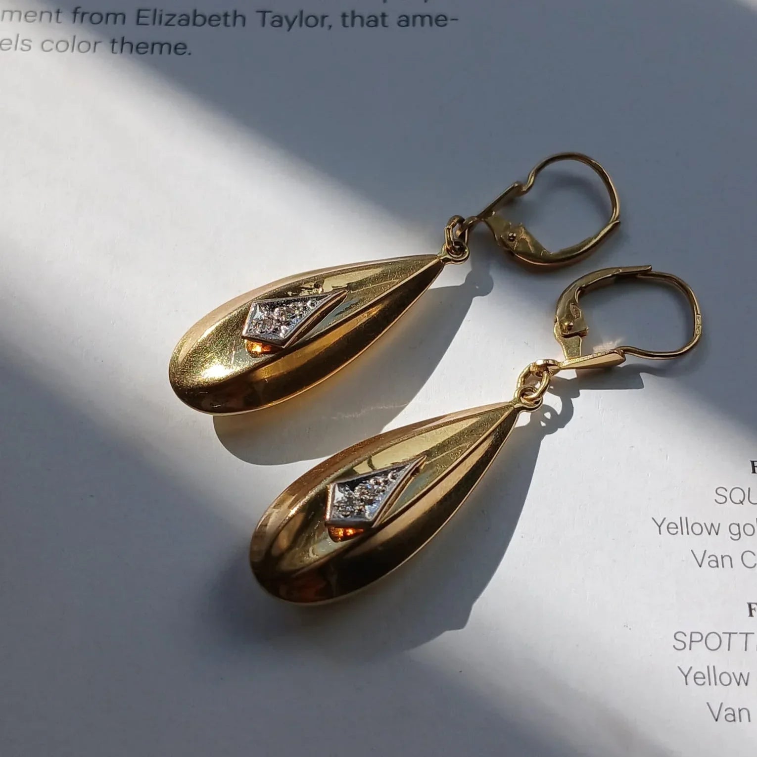 18K Yellow Gold Textured Teardrop Diamond Earrings