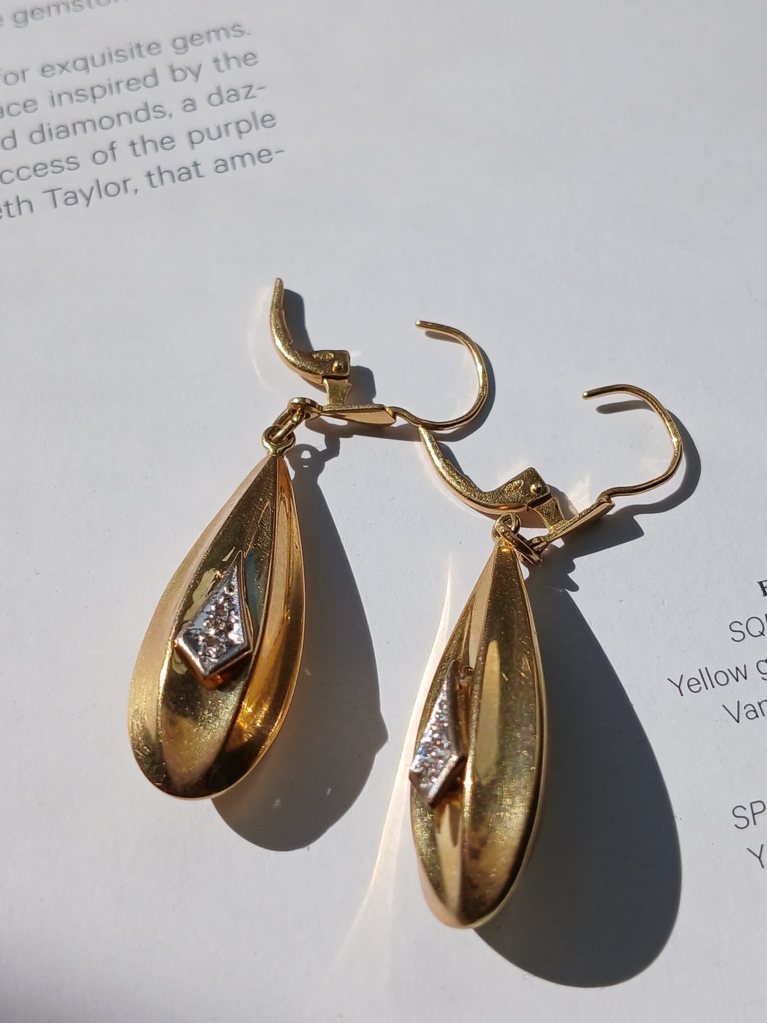 18K yellow gold textured Teardrop Diamond Earrings