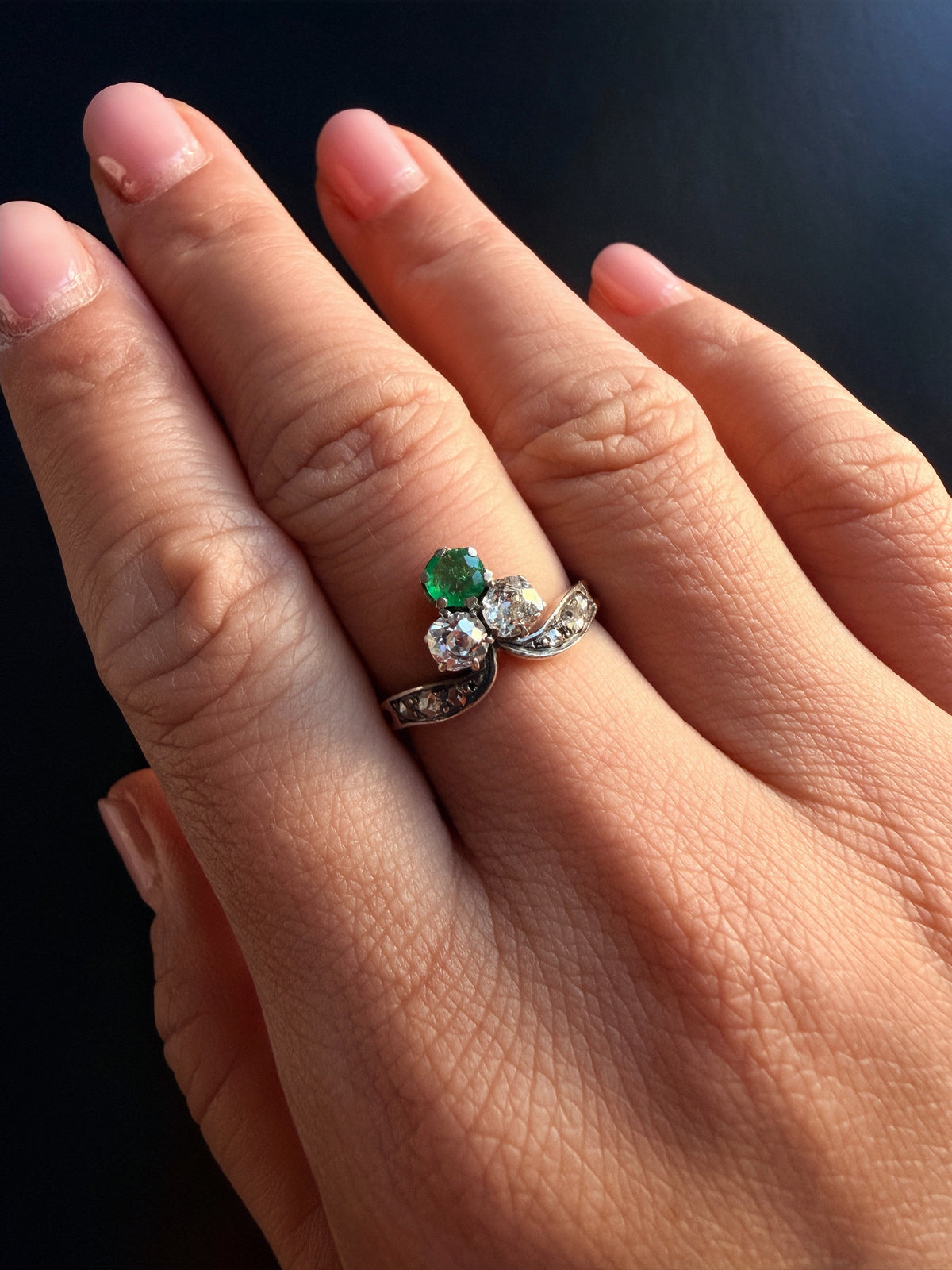 French Antique 18K Gold Emerald & Diamond Duchess Ring