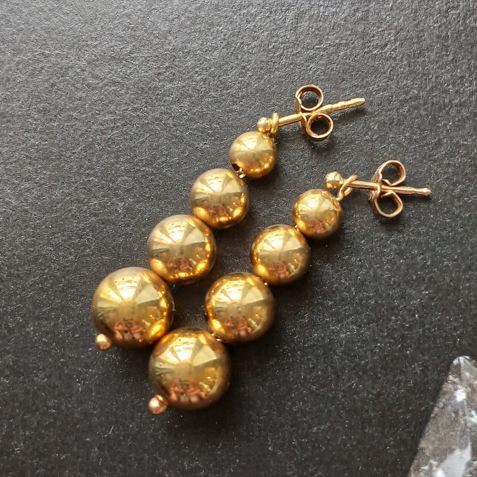 French vintage 18K gold graduated bead drop earrings