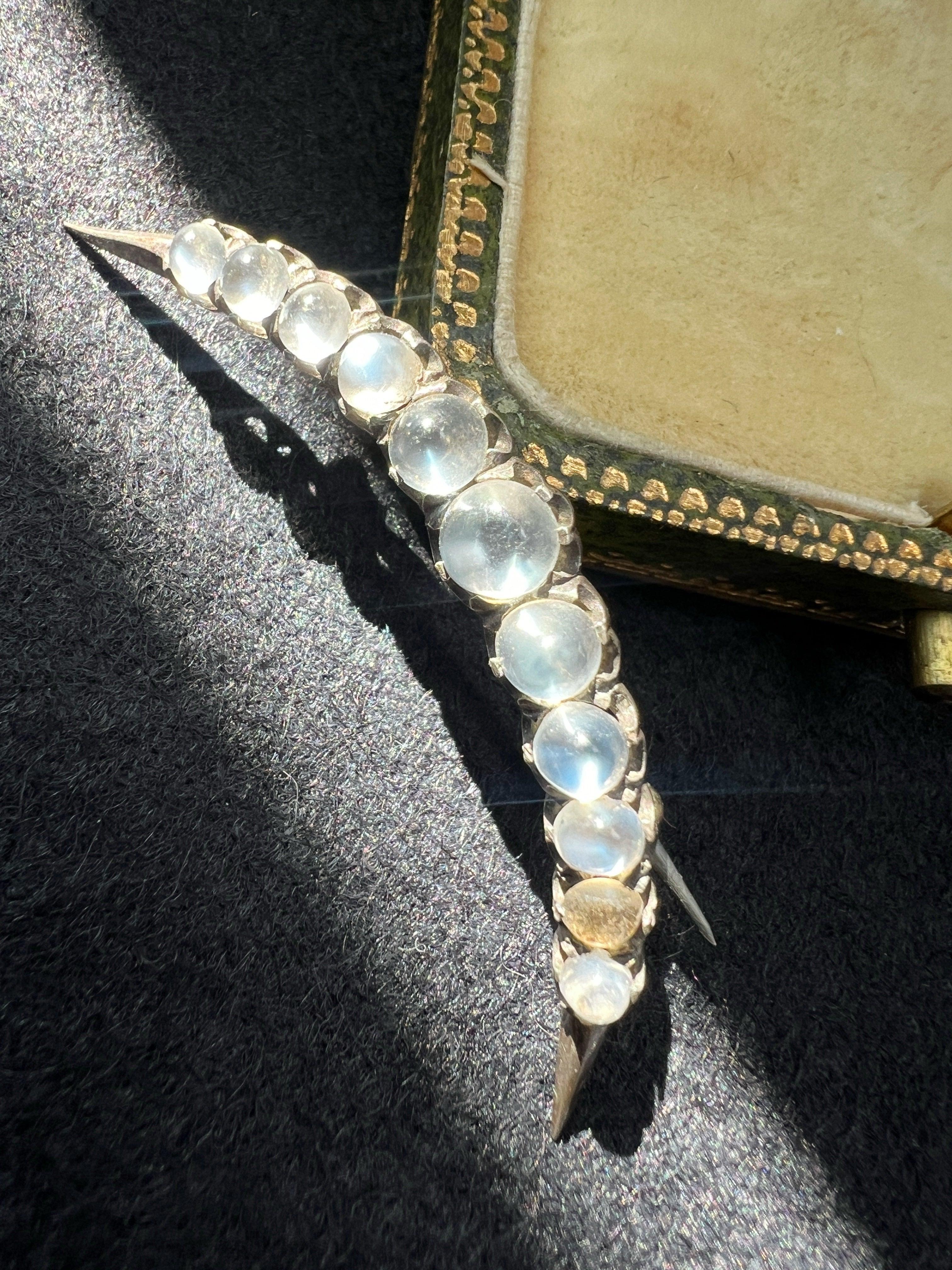 Antique silver moonstone crescent moon brooch - Curiously timeless