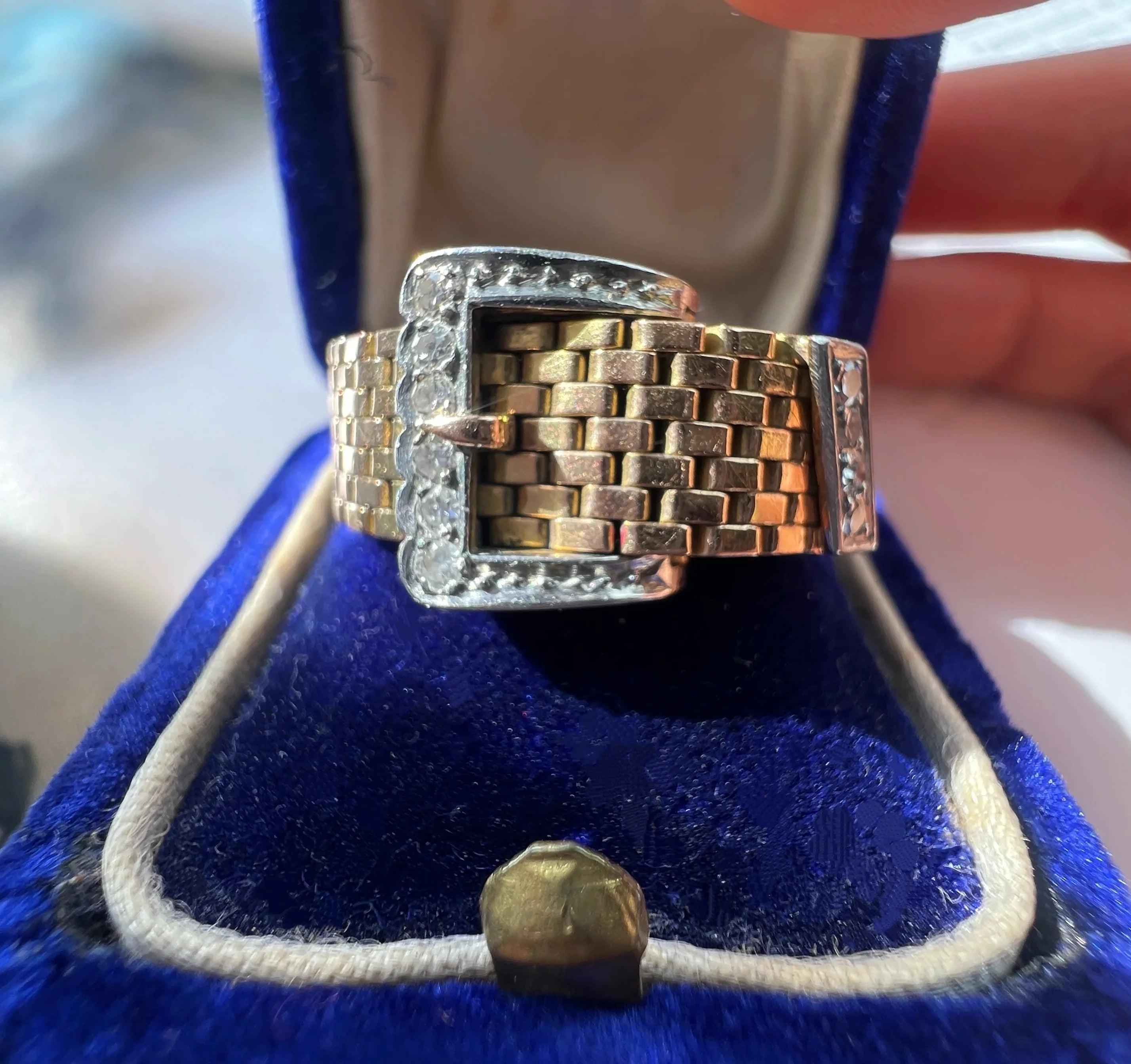 French 18K Gold Belt & Buckle Ring with Diamonds