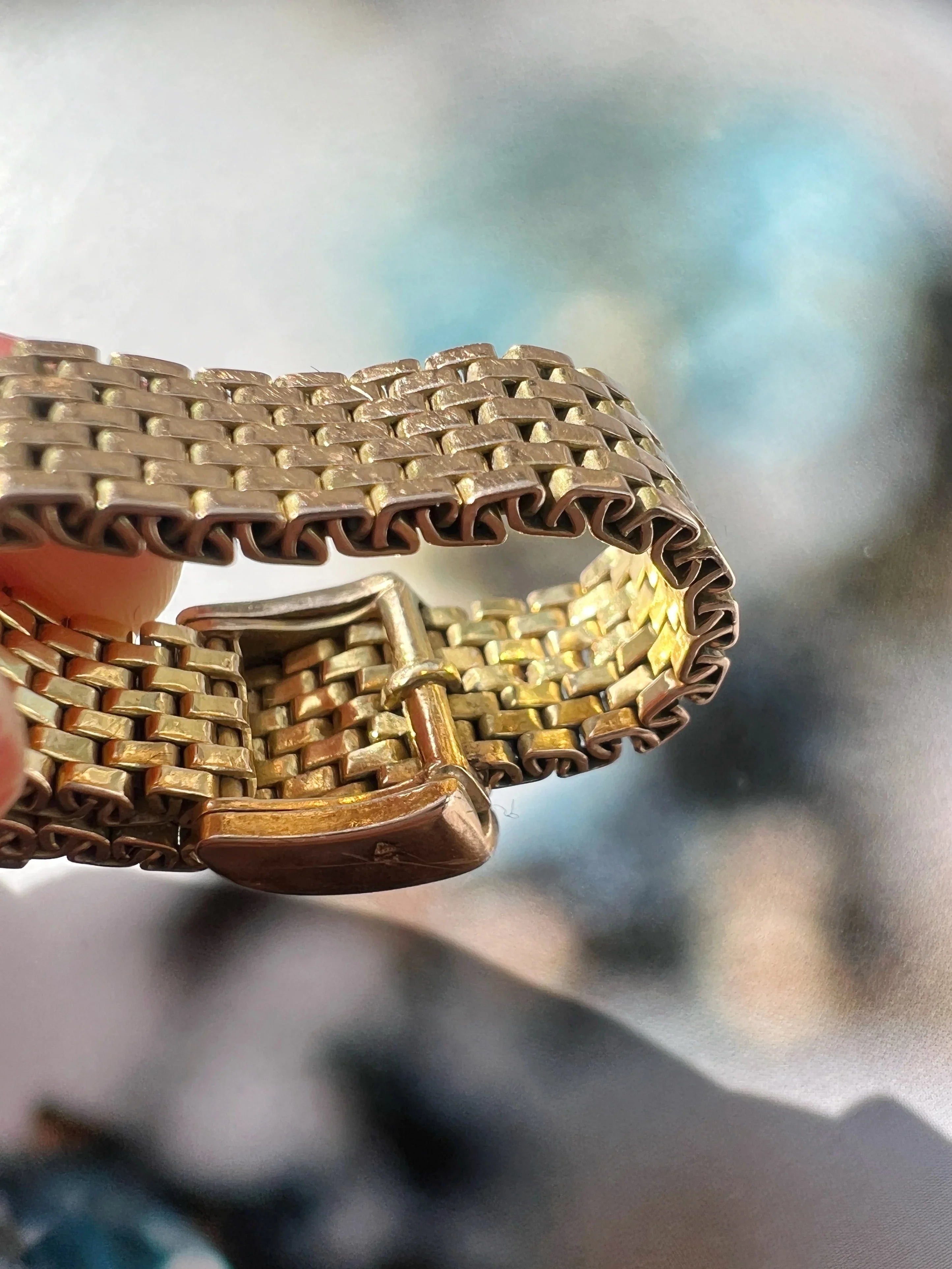 French 18K Gold Belt & Buckle Ring with Diamonds