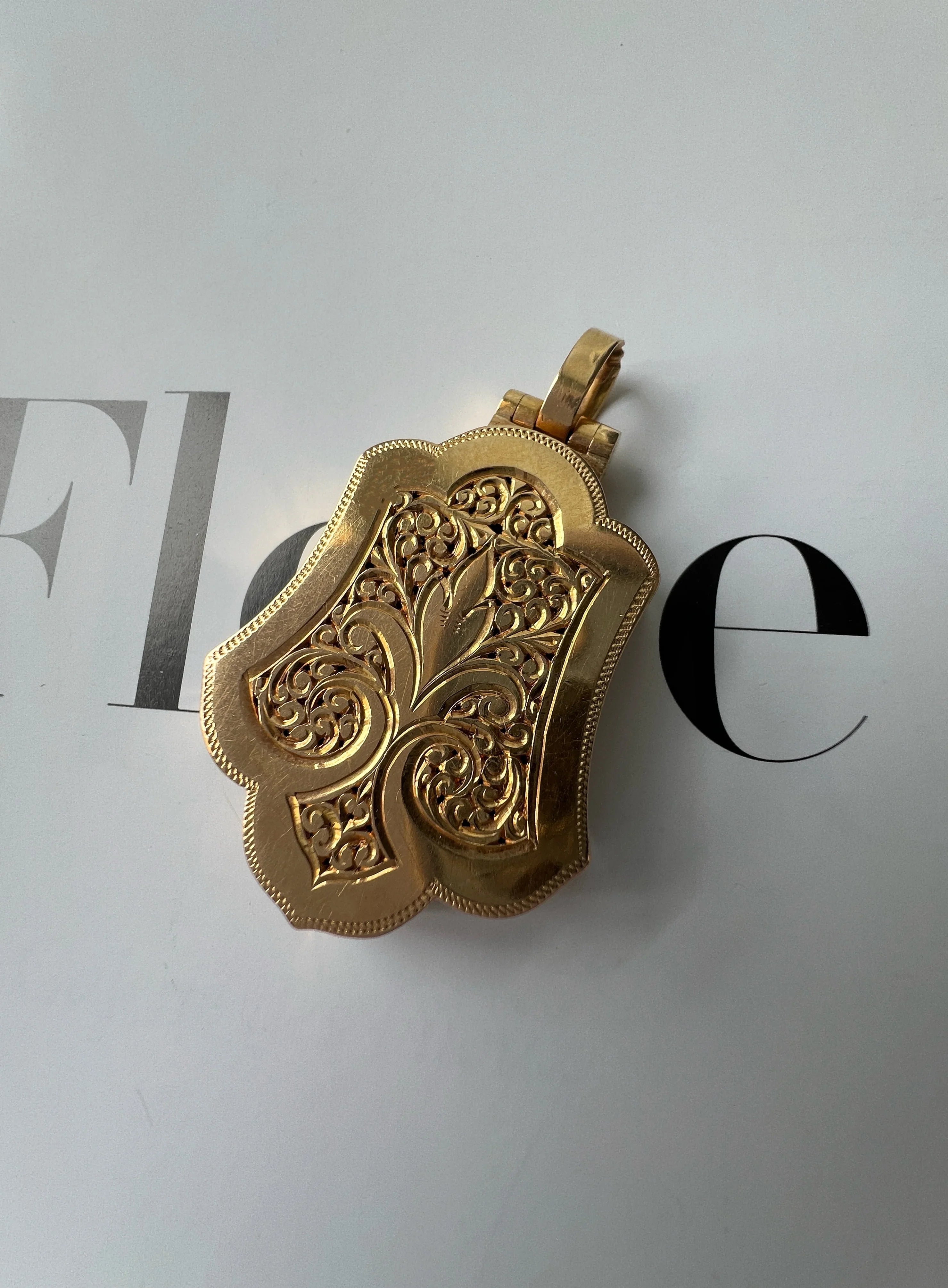 Victorian French work Fleur-de-Lys 18K Gold Locket Pendant