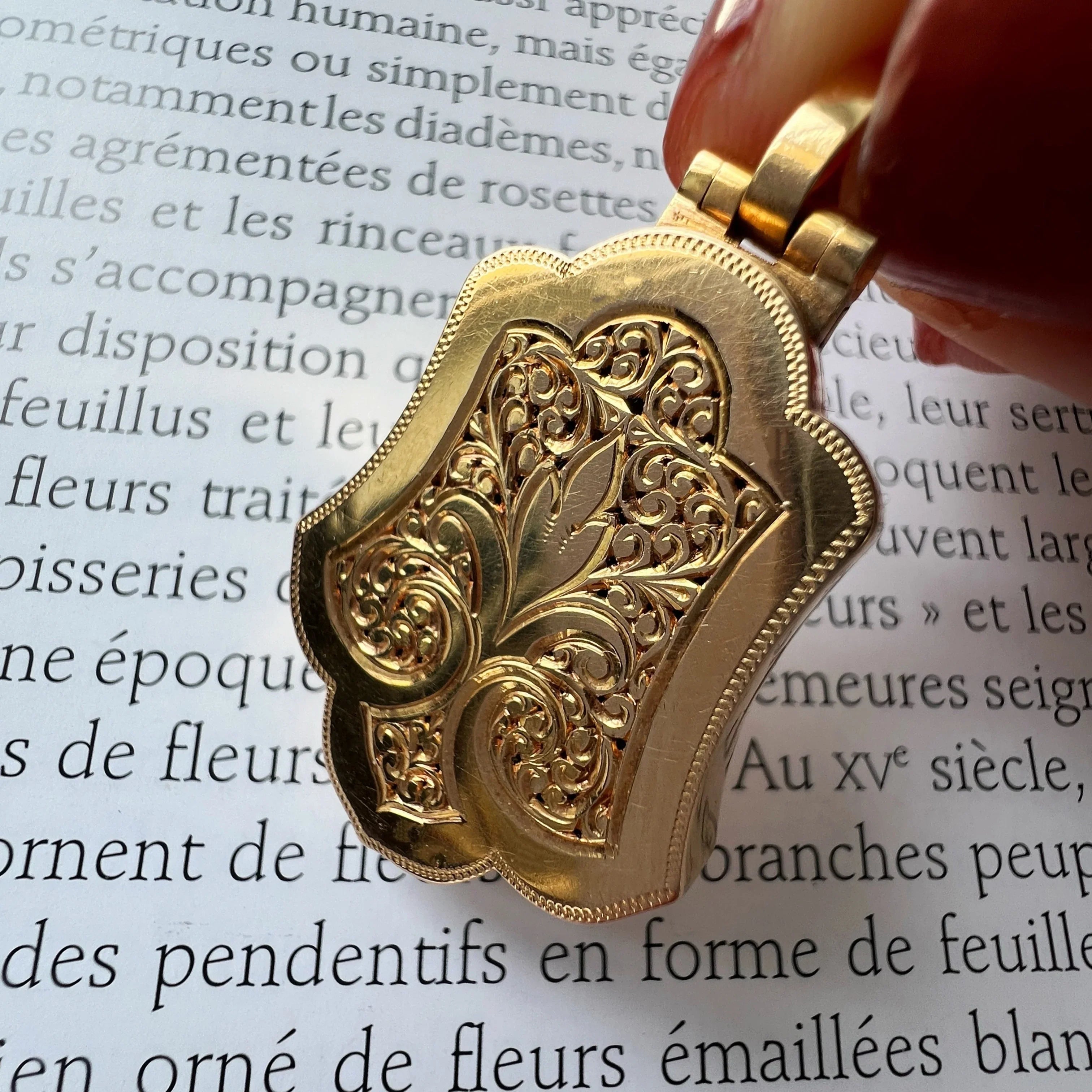 Victorian French work Fleur-de-Lys 18K Gold Locket Pendant