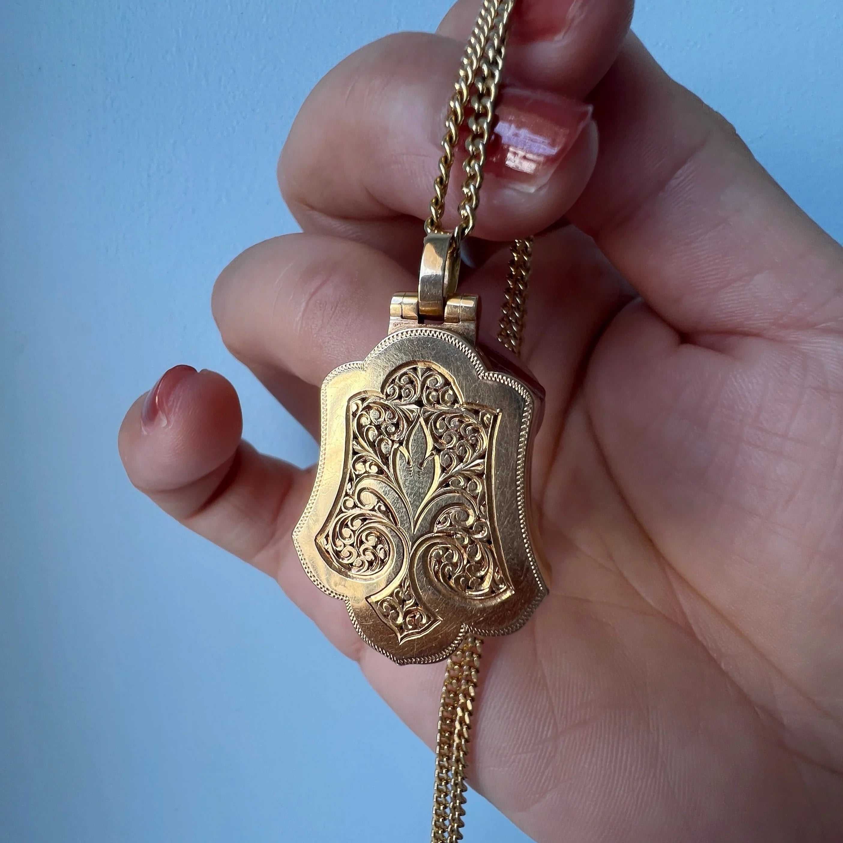 Victorian French work Fleur-de-Lys 18K Gold Locket Pendant