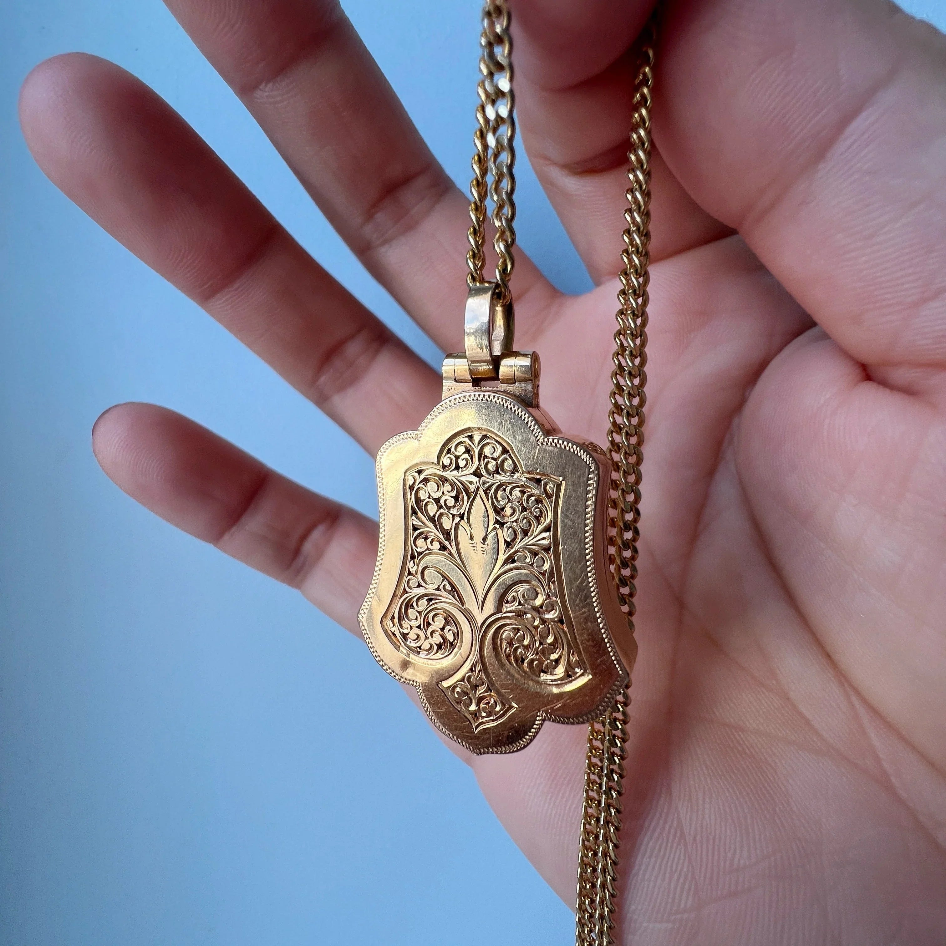 Victorian French work Fleur-de-Lys 18K Gold Locket Pendant