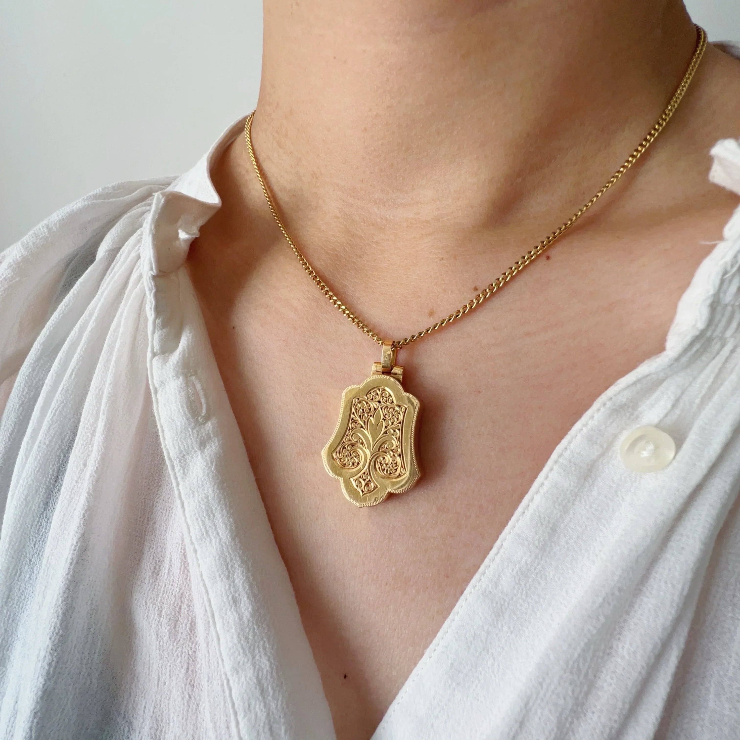 Victorian French work Fleur-de-Lys 18K Gold Locket Pendant