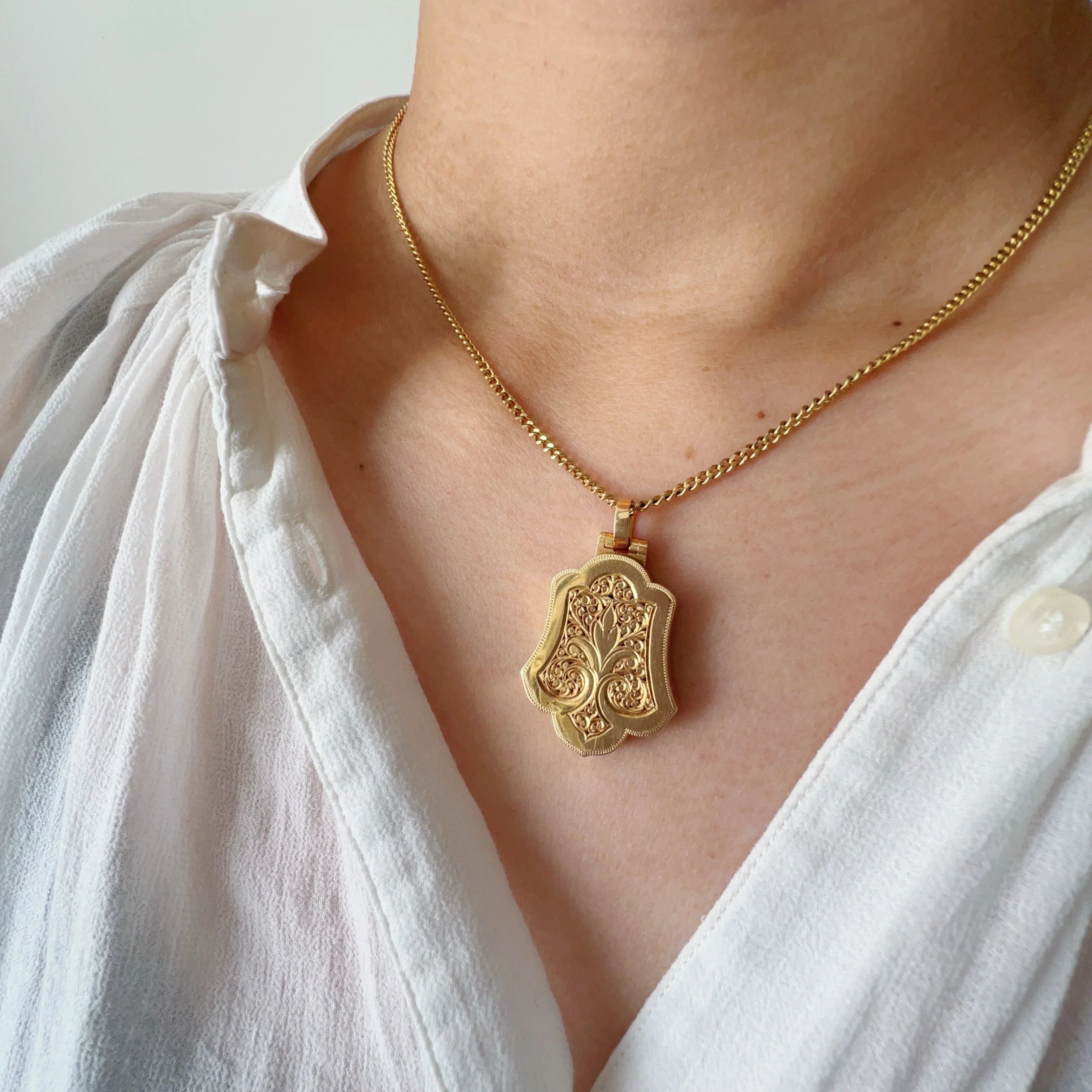 Victorian French work Fleur-de-Lys 18K Gold Locket Pendant