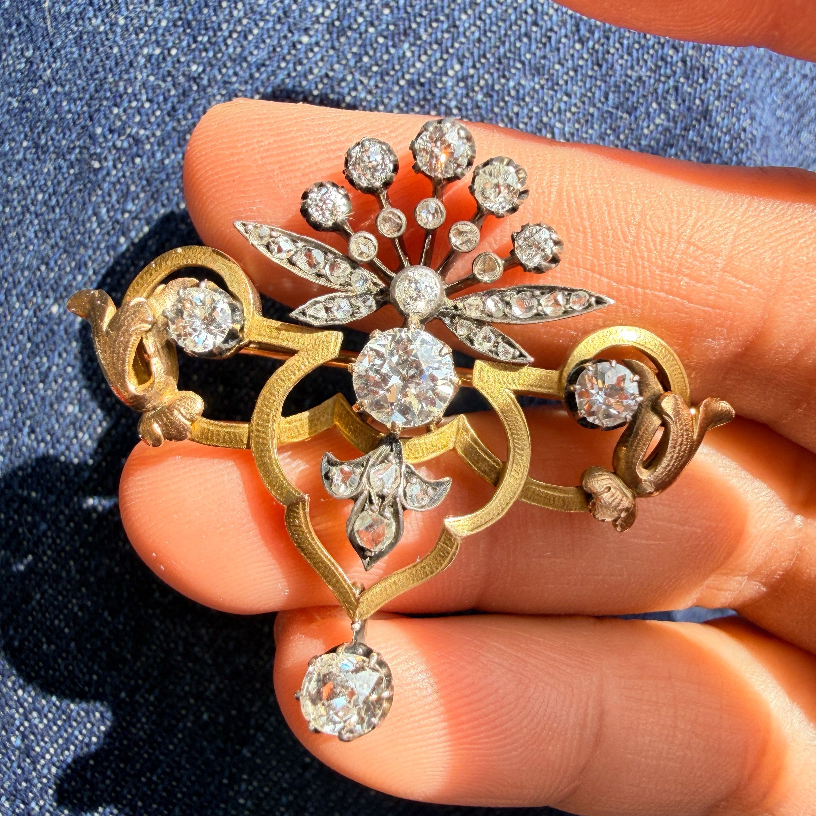 Antique French 18K gold Diamond Brooch