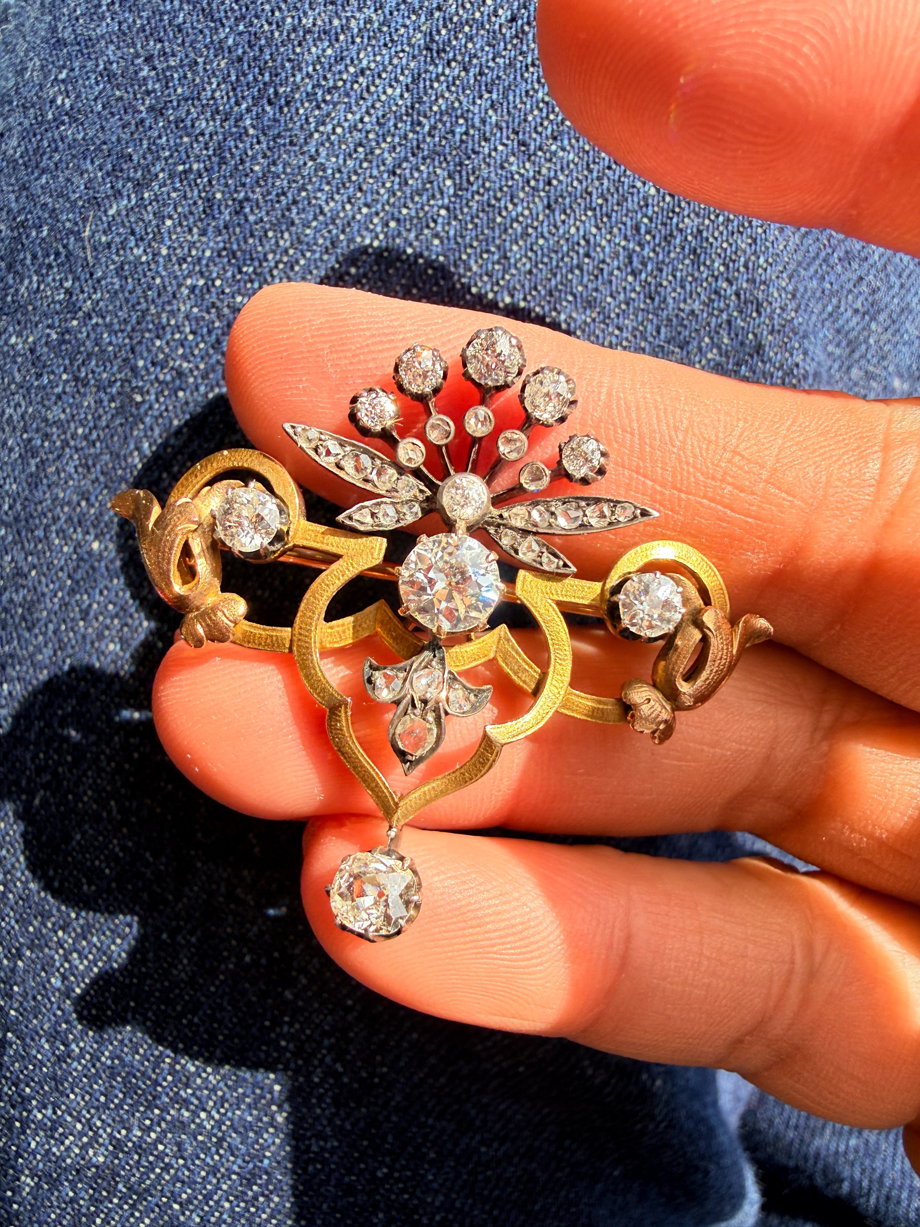 Antique French 18K gold Diamond Brooch