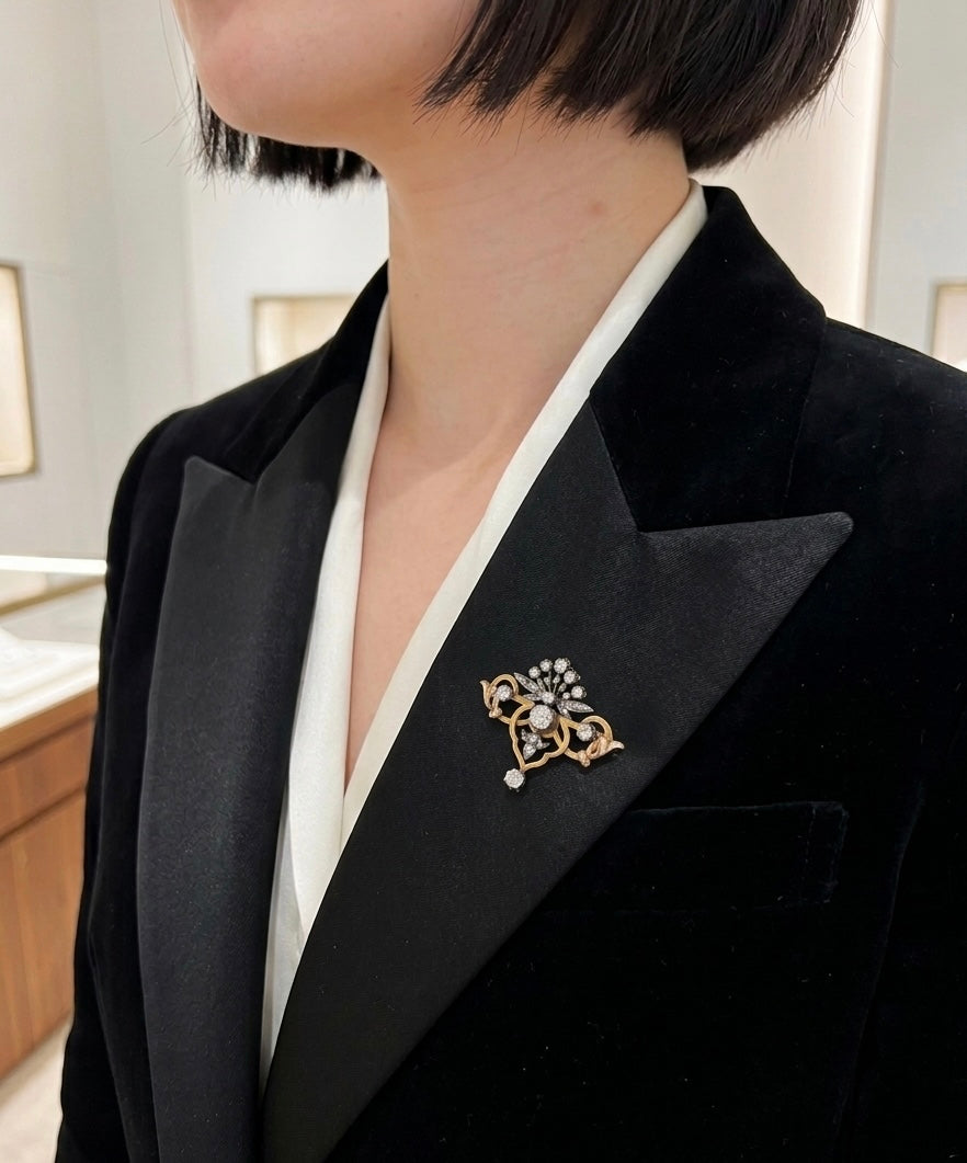 Antique French 18K gold Diamond Brooch