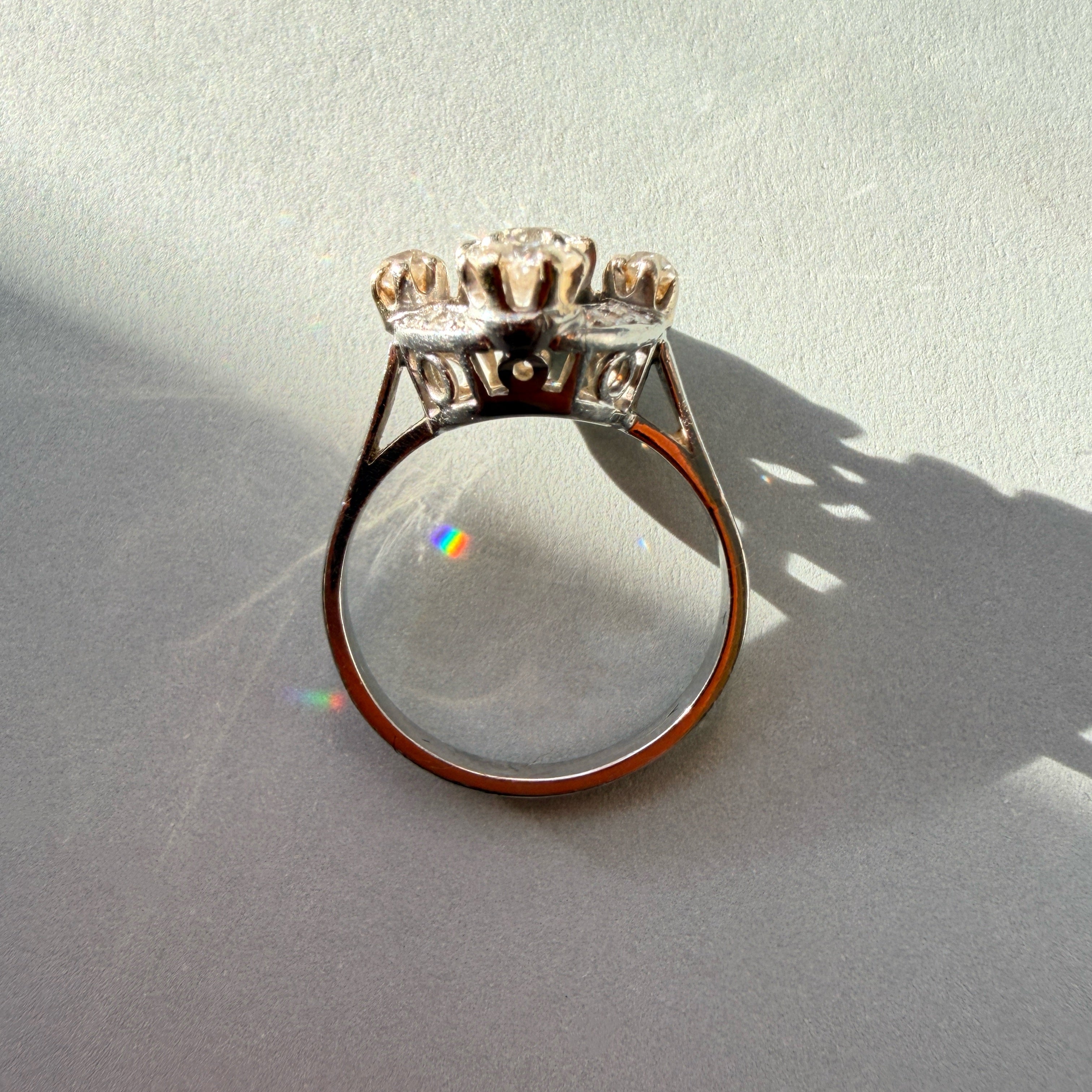 French vintage platine old mine cut diamond cluster ring