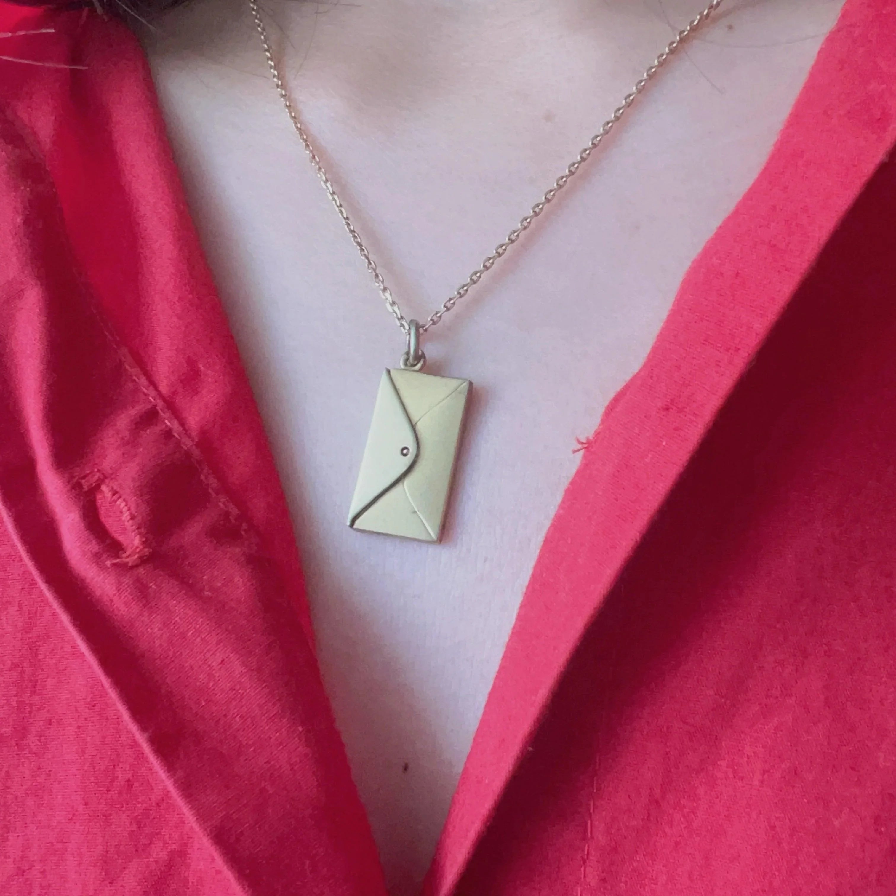 Antique silver envelope with a letter charm pendant - Curiously timeless