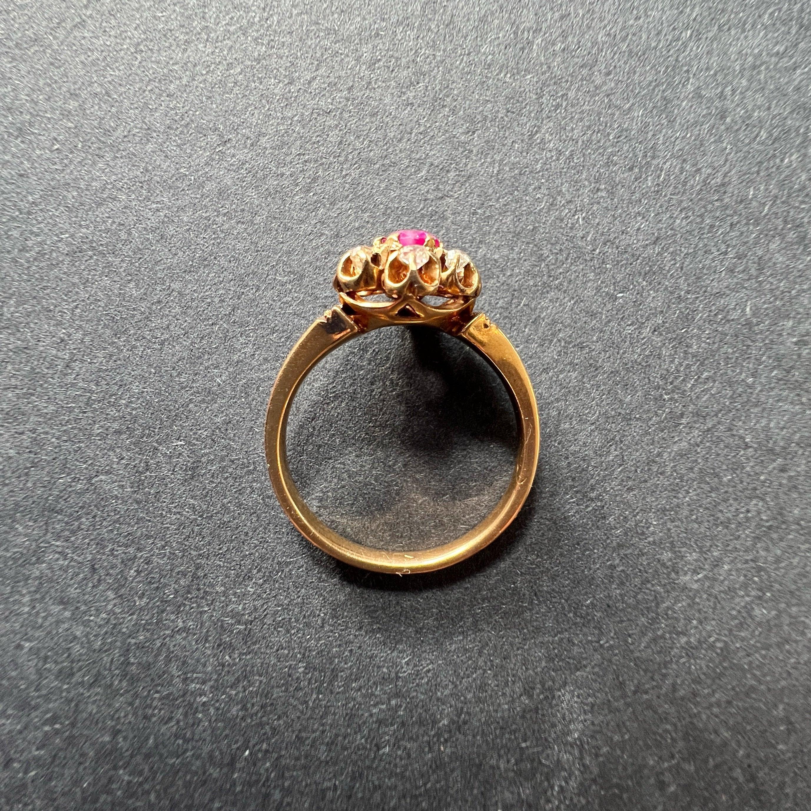 Victorian 14K Yellow Gold Ruby, Diamond & Black Enamel Ring