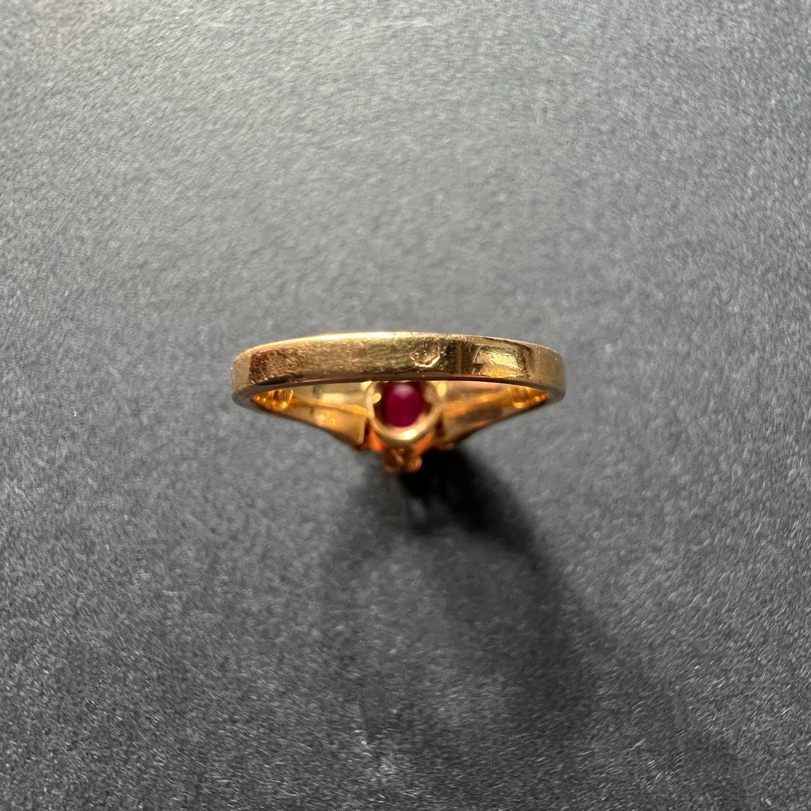 Victorian 14K Yellow Gold Ruby, Diamond & Black Enamel Ring