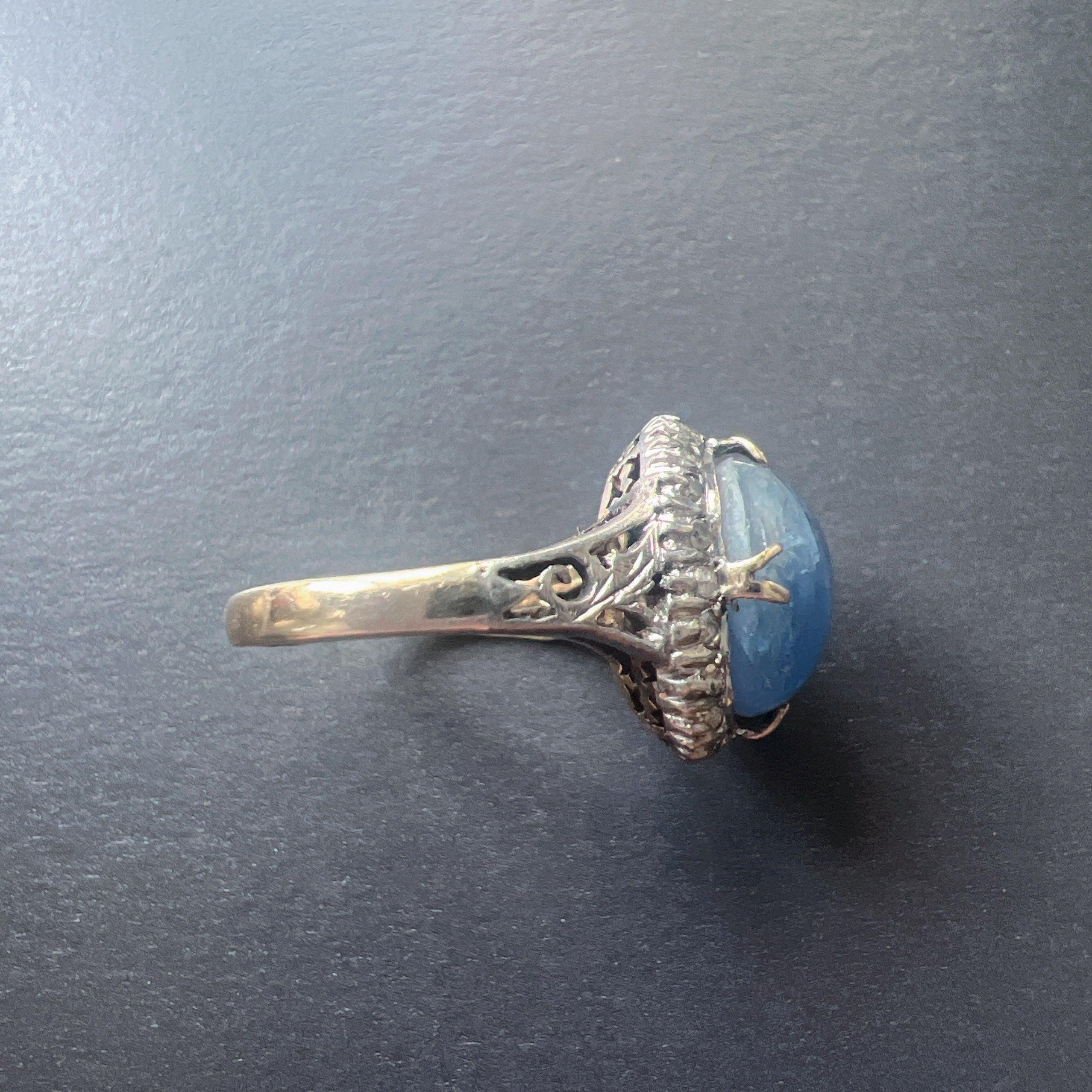 Victorian era 9K gold star blue sapphire diamond ring - Curiously timeless