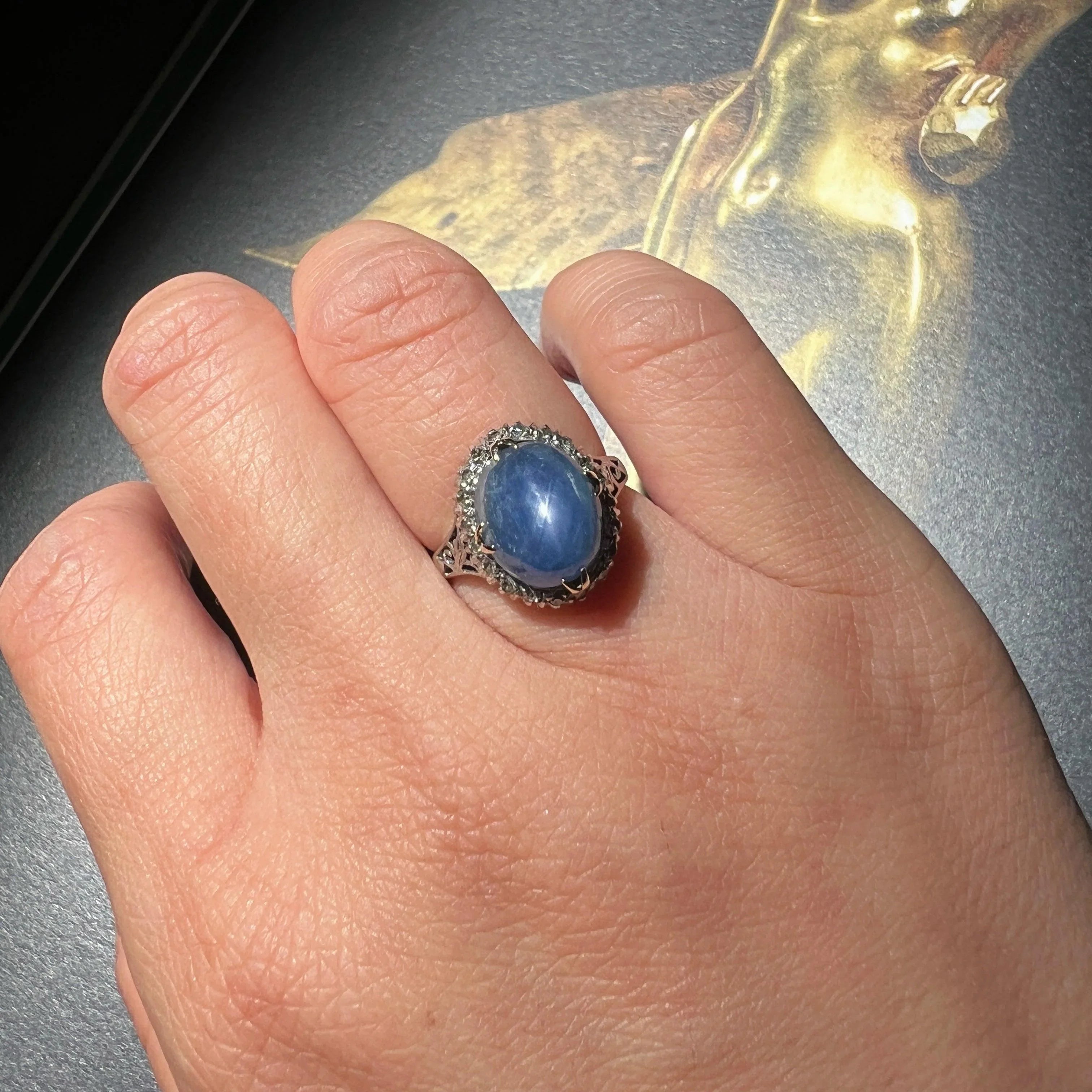 Victorian era 9K gold star blue sapphire diamond ring - Curiously timeless