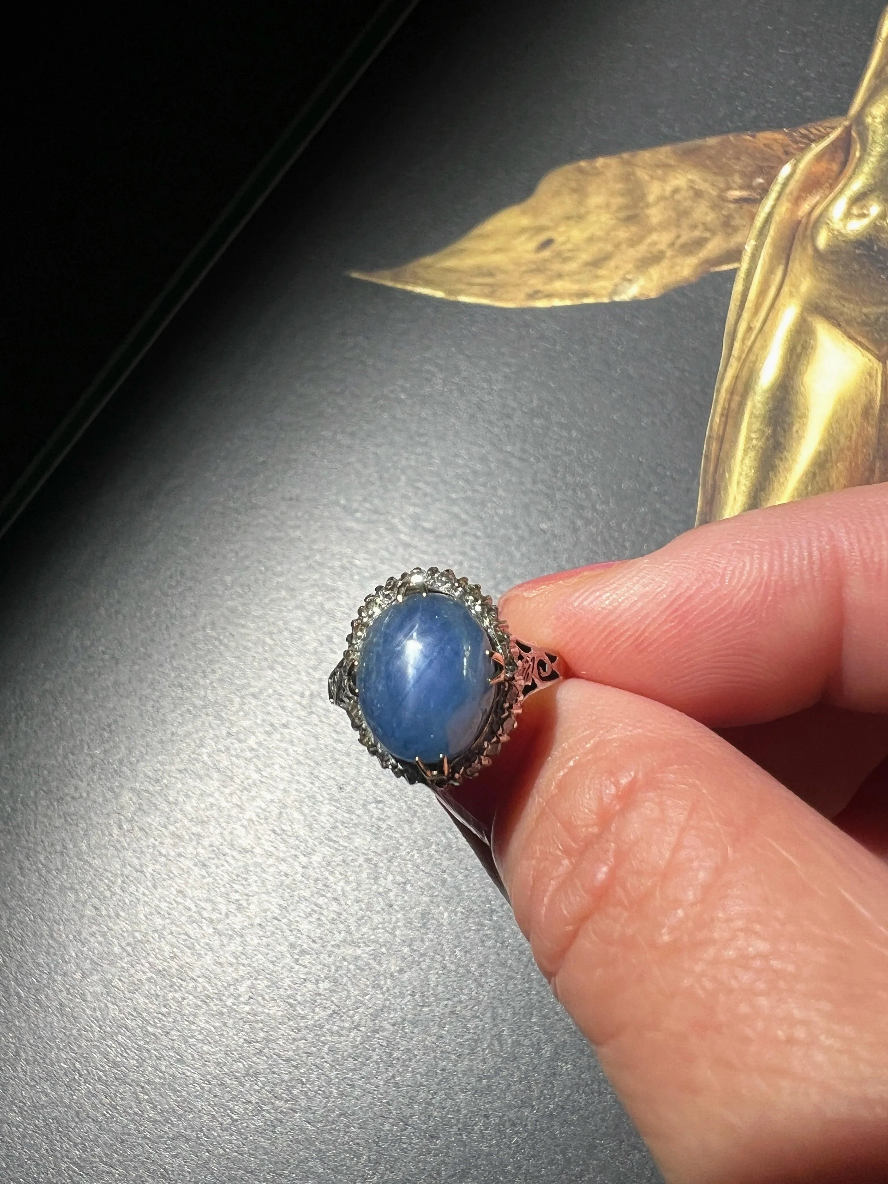 Victorian era 9K gold star blue sapphire diamond ring - Curiously timeless