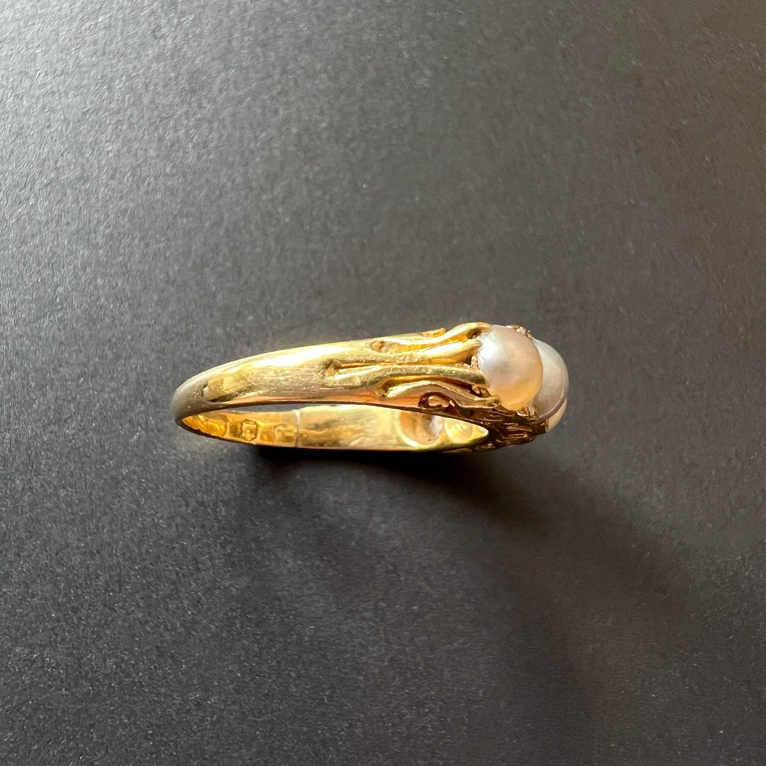 Victorian 18K gold natural pearl half hoop ring - Curiously timeless