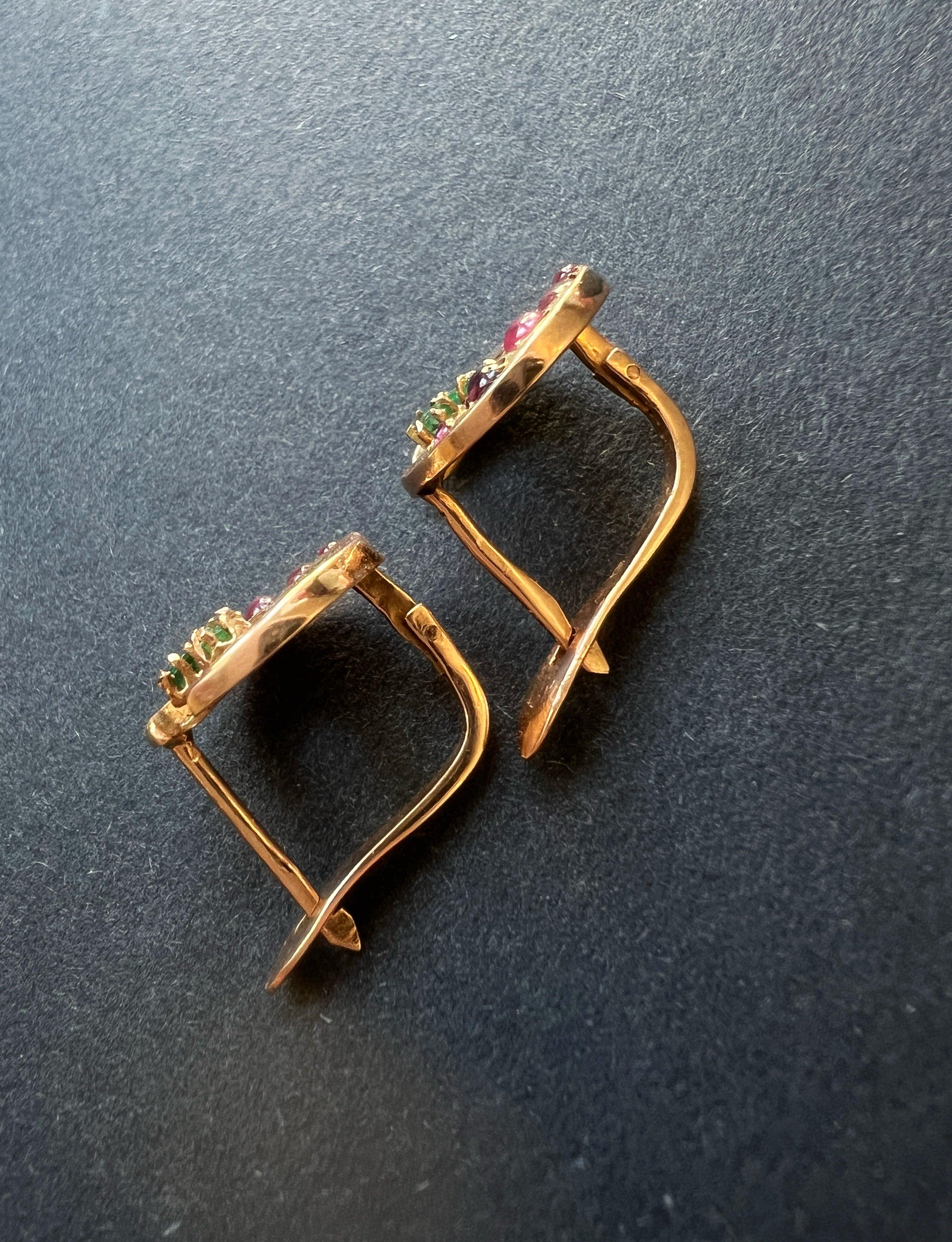 14k gold ruby emerald moon clover earrings