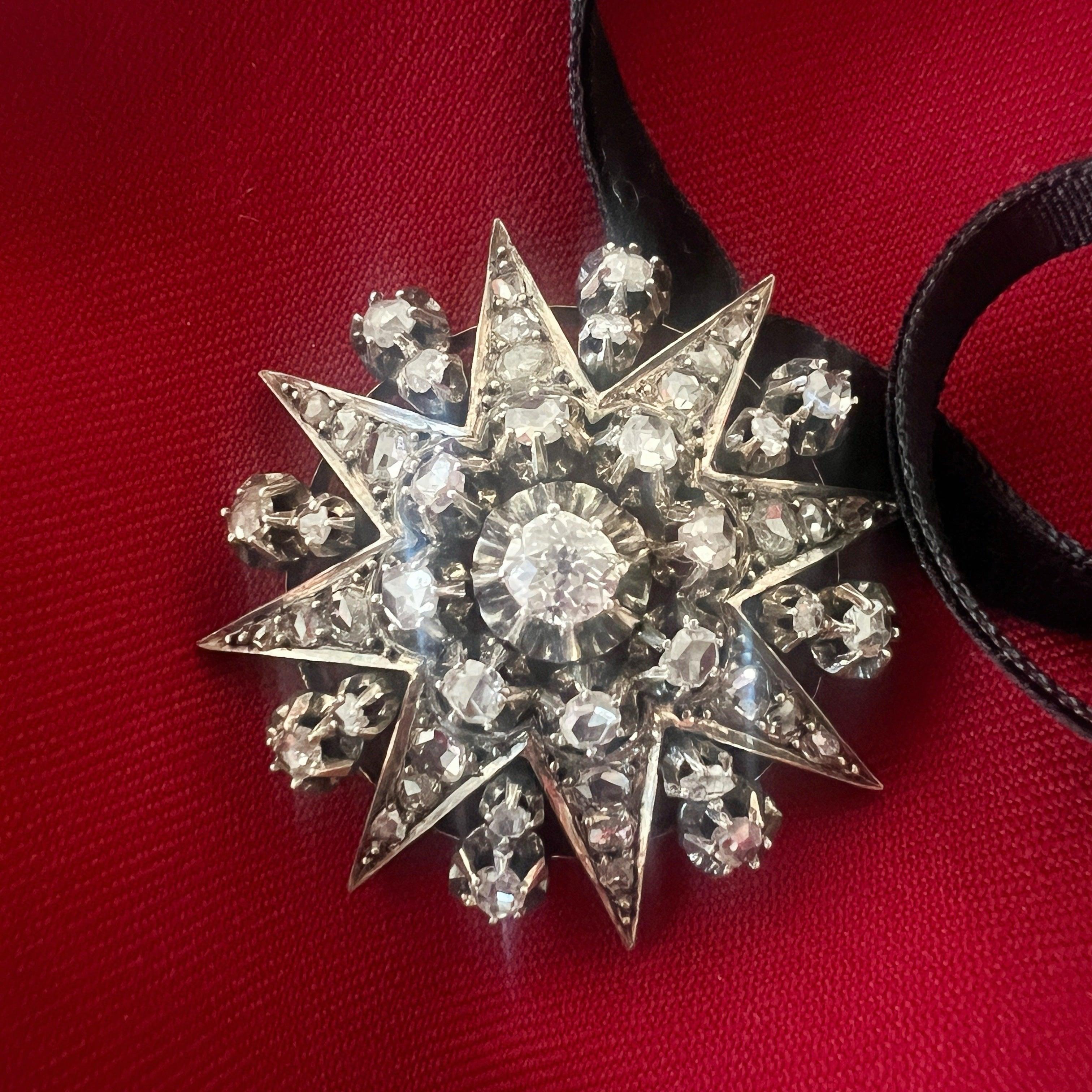 Victorian Era 18K Gold Star Pendant Brooch