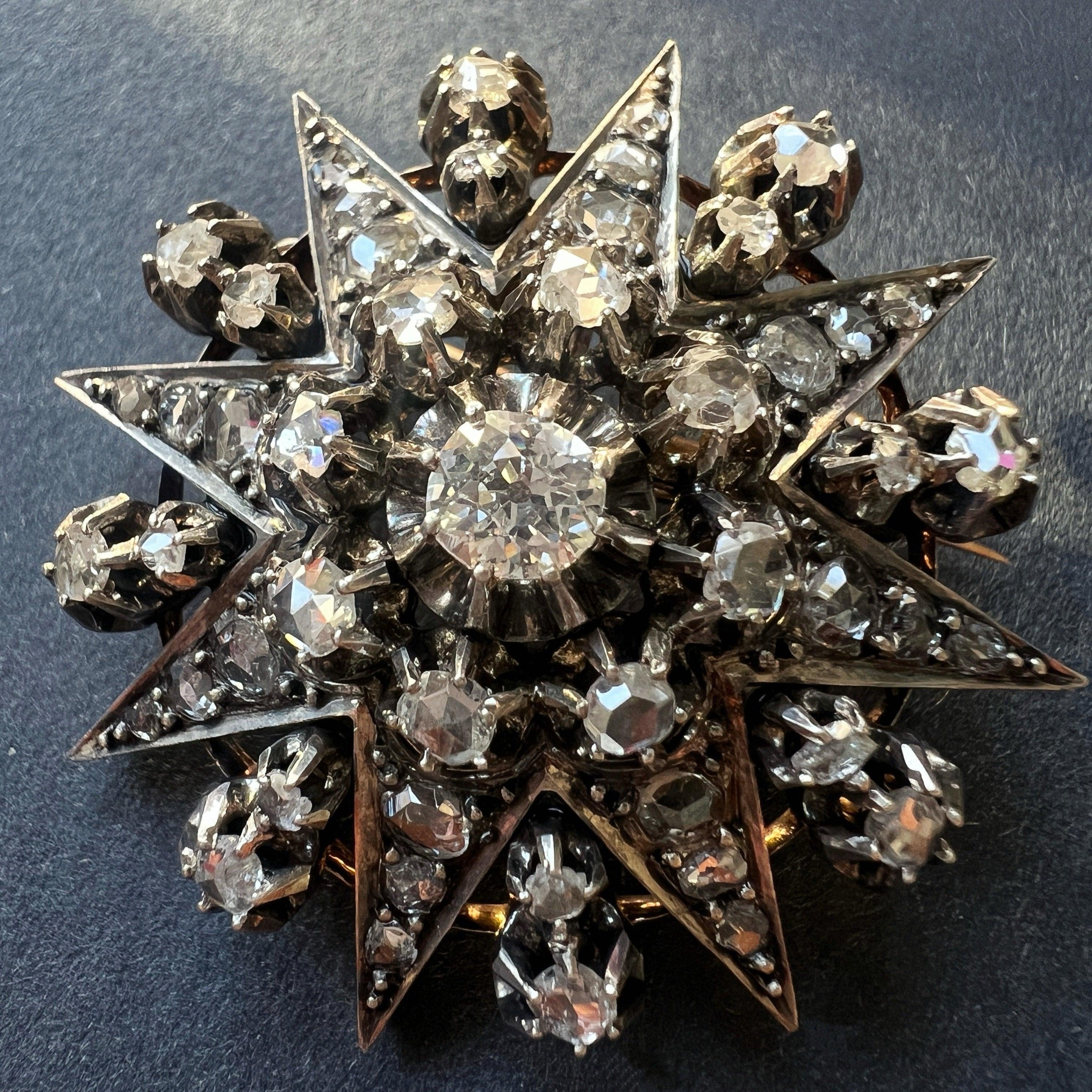Victorian Era 18K Gold Star Pendant Brooch