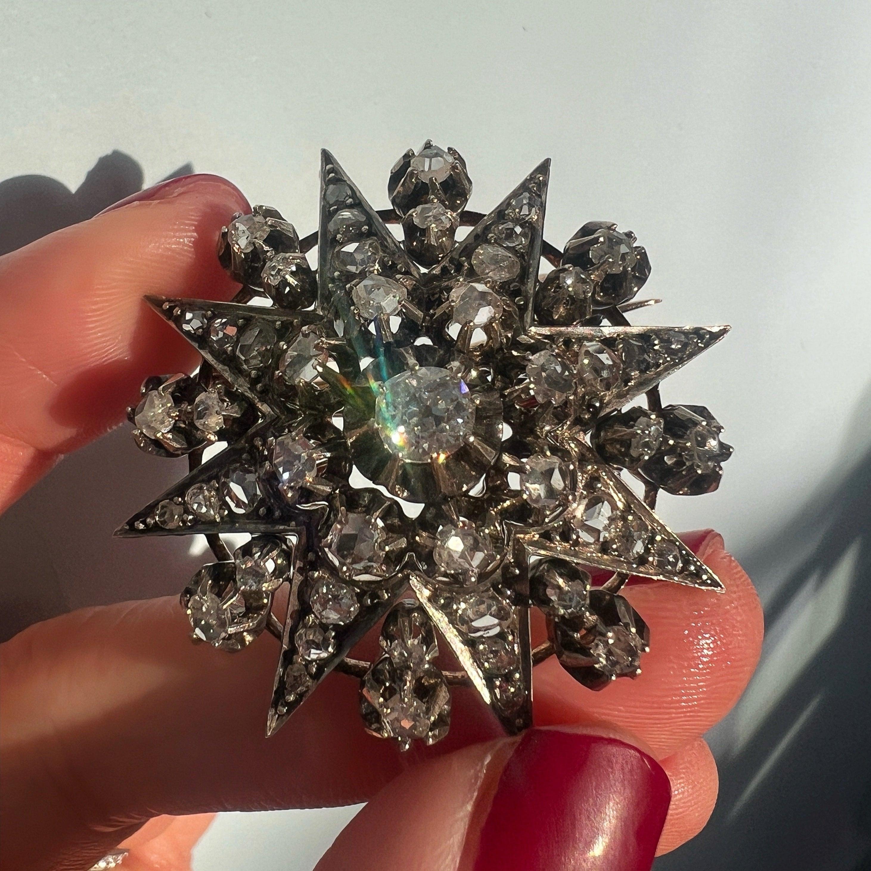 Victorian Era 18K Gold Star Pendant Brooch
