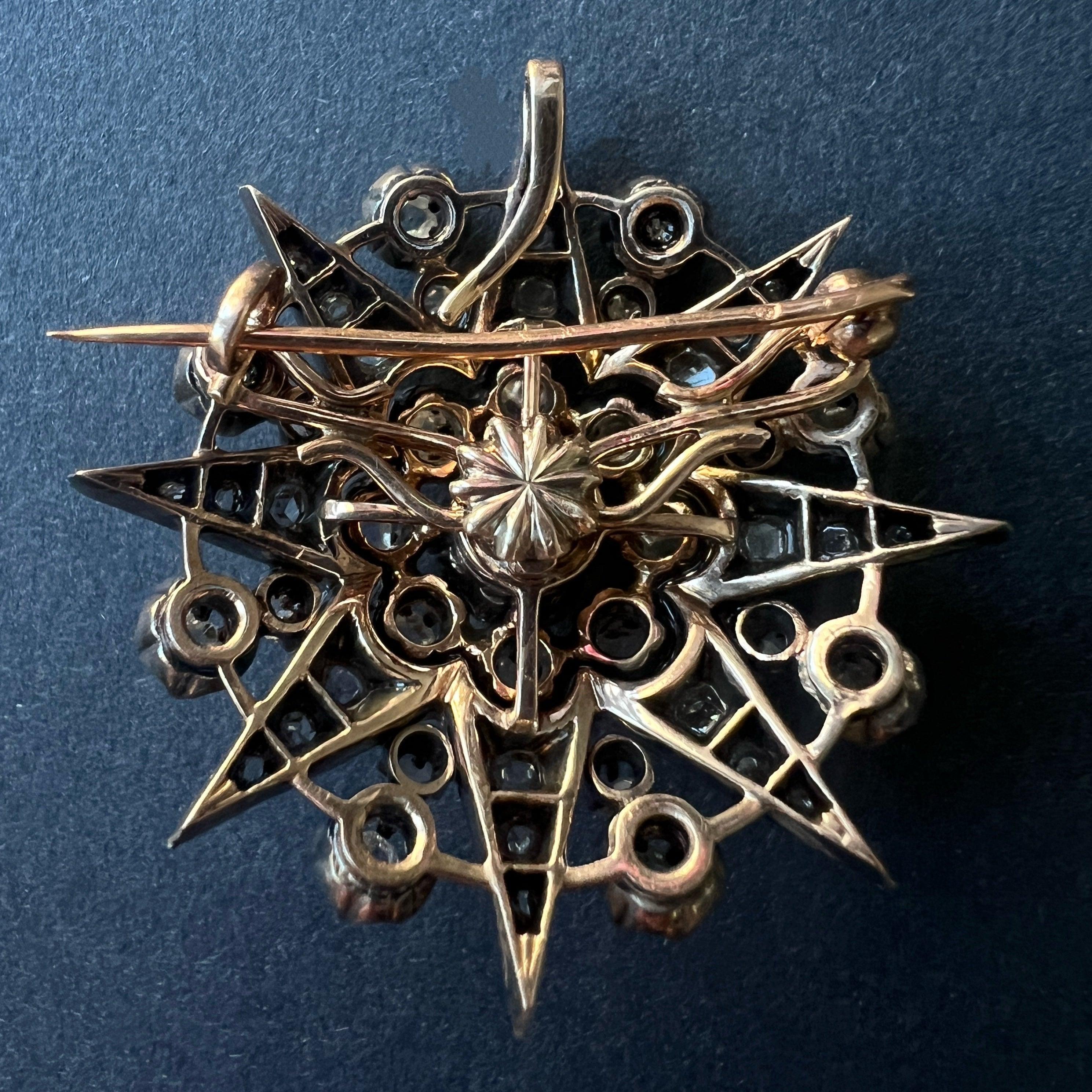 Victorian Era 18K Gold Star Pendant Brooch