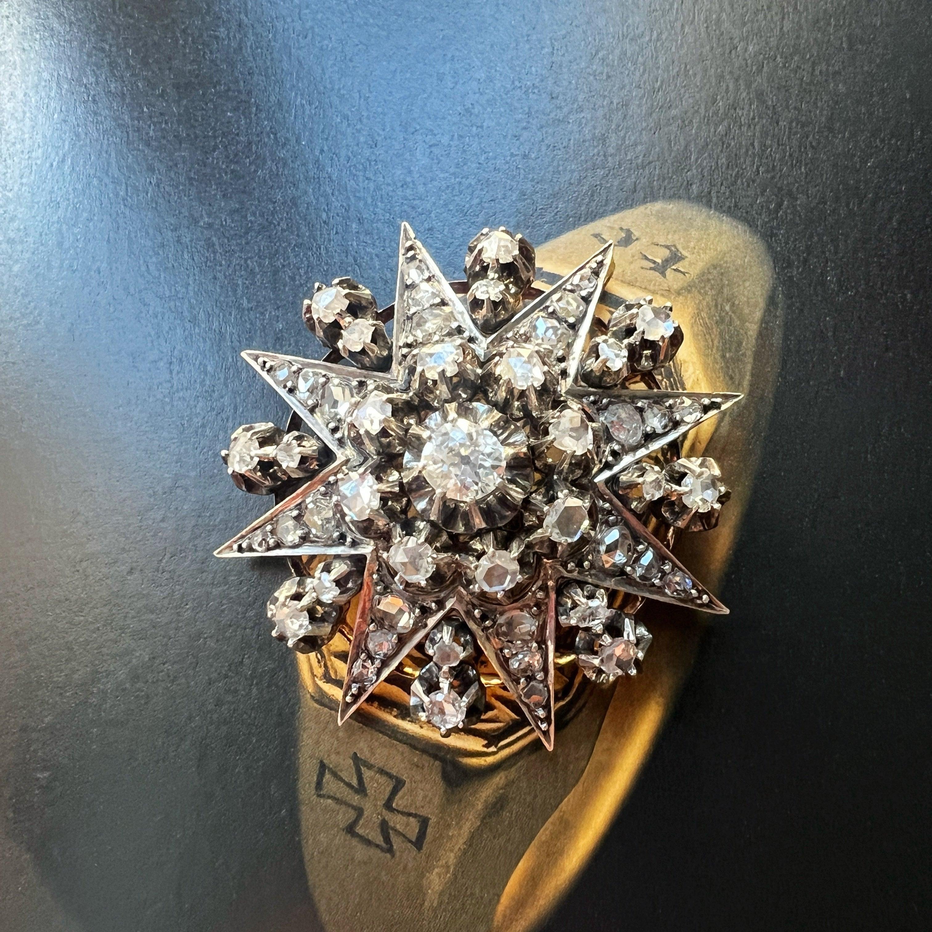Victorian Era 18K Gold Star Pendant Brooch