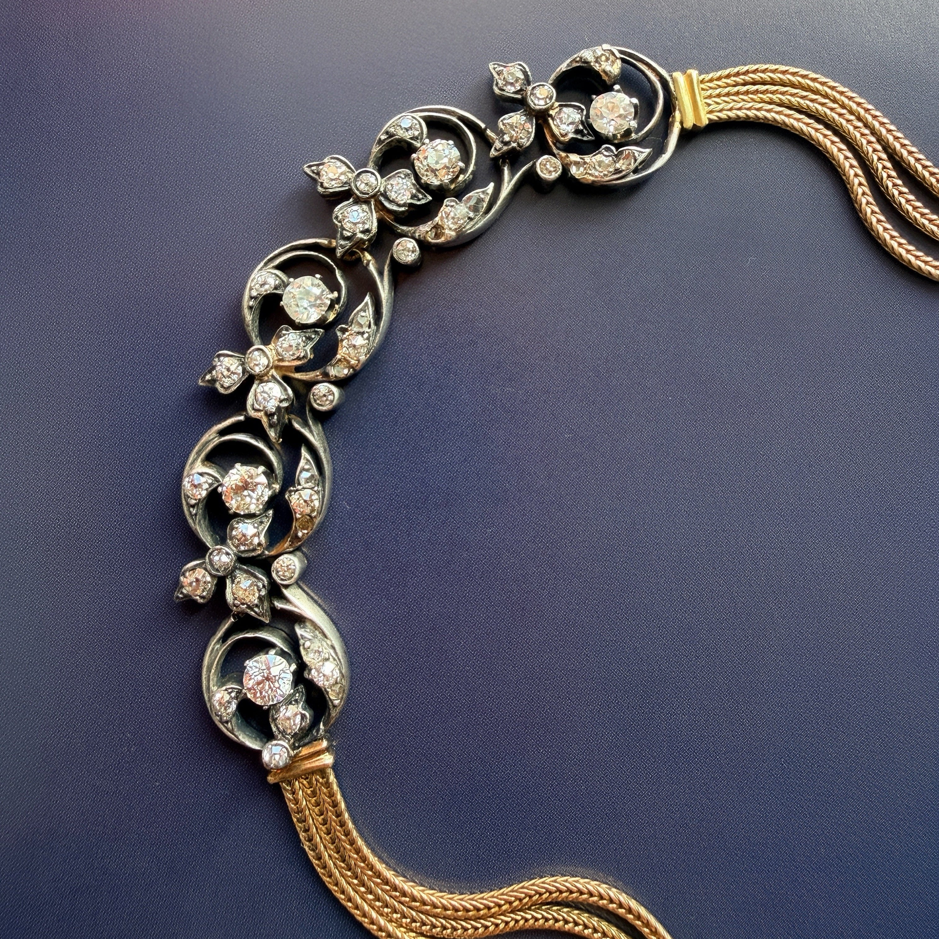 Antique Victorian 18K gold floral diamond link bracelet