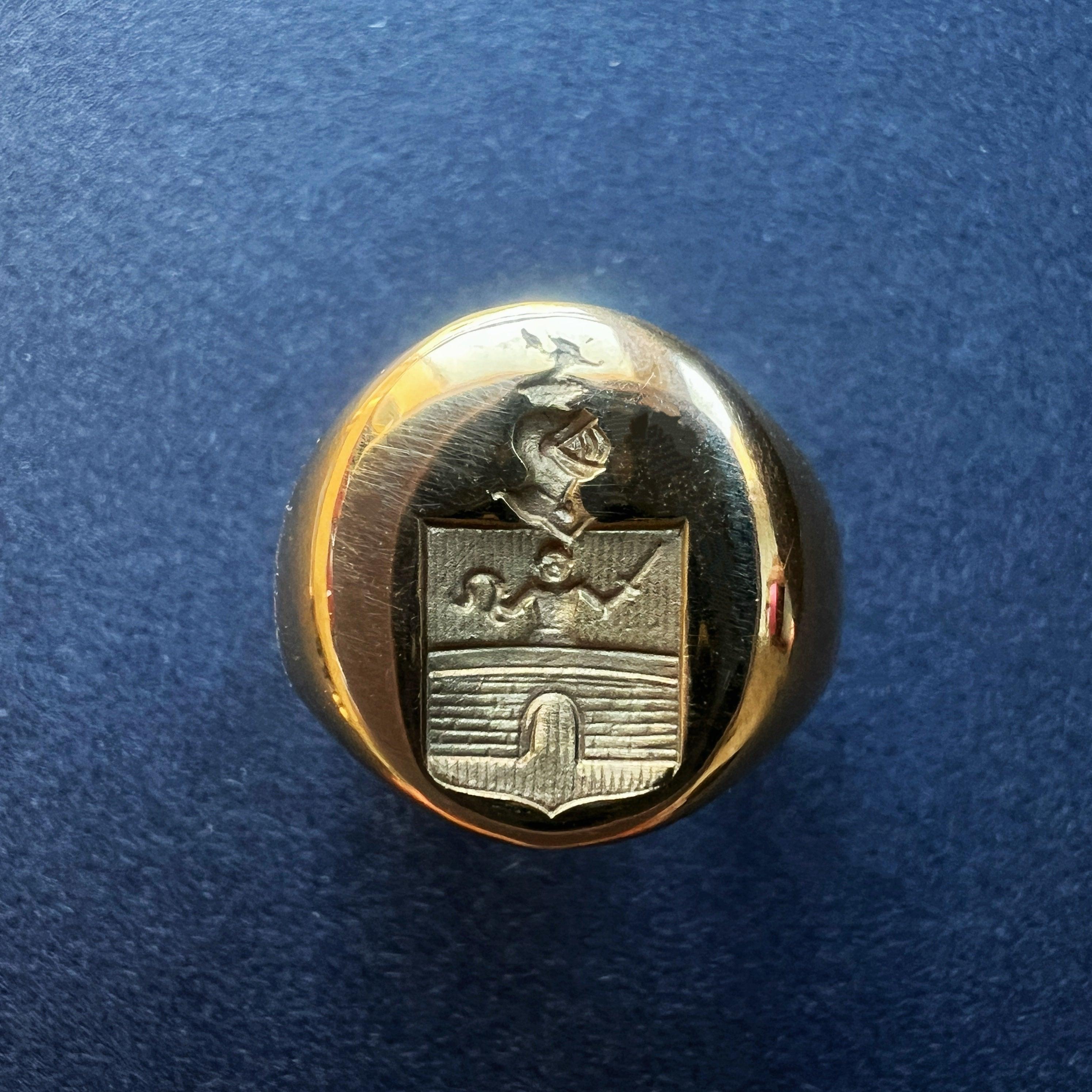 French antique 18k gold signet ring with coat of arms