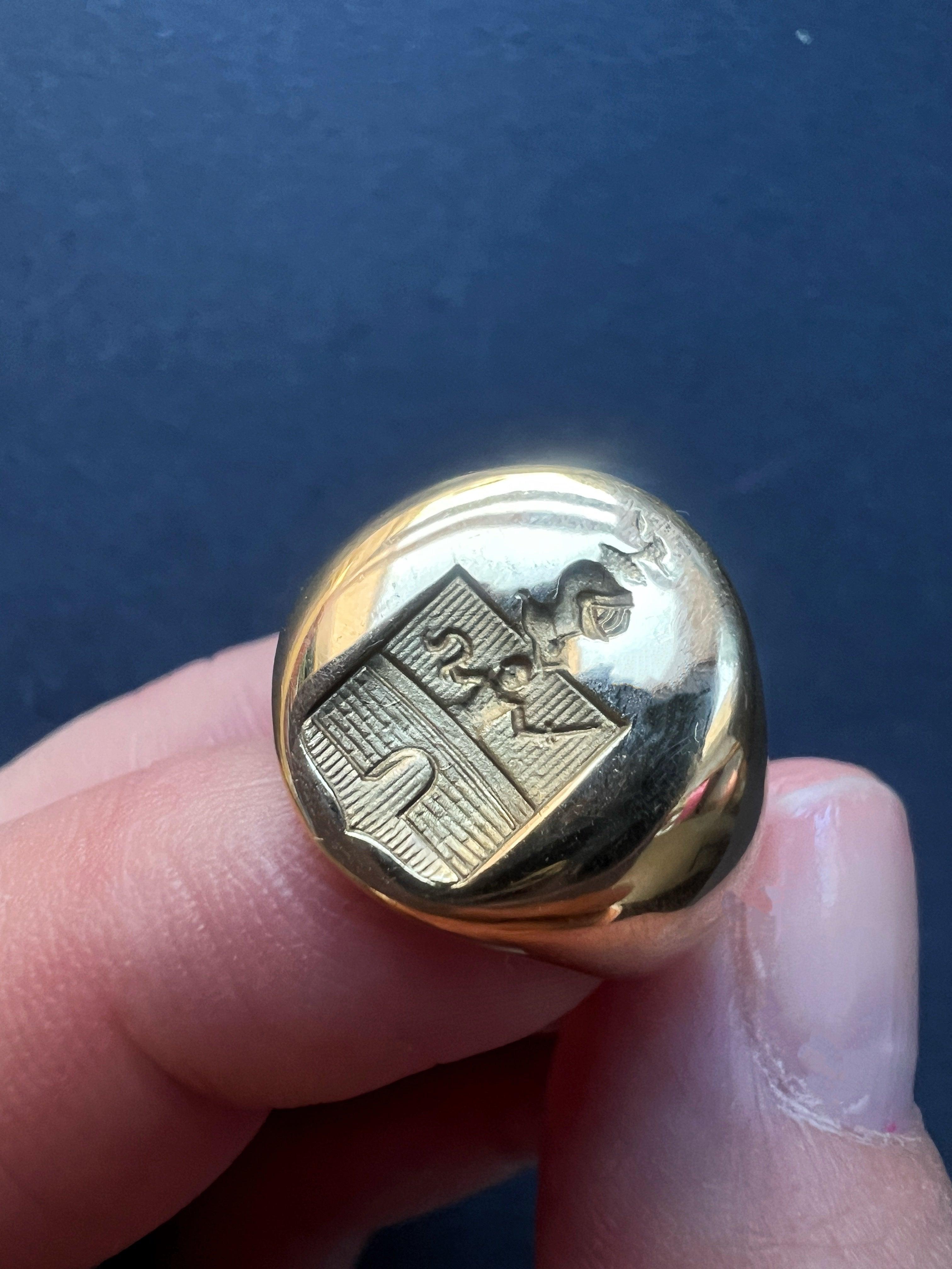 French antique 18k gold signet ring with coat of arms