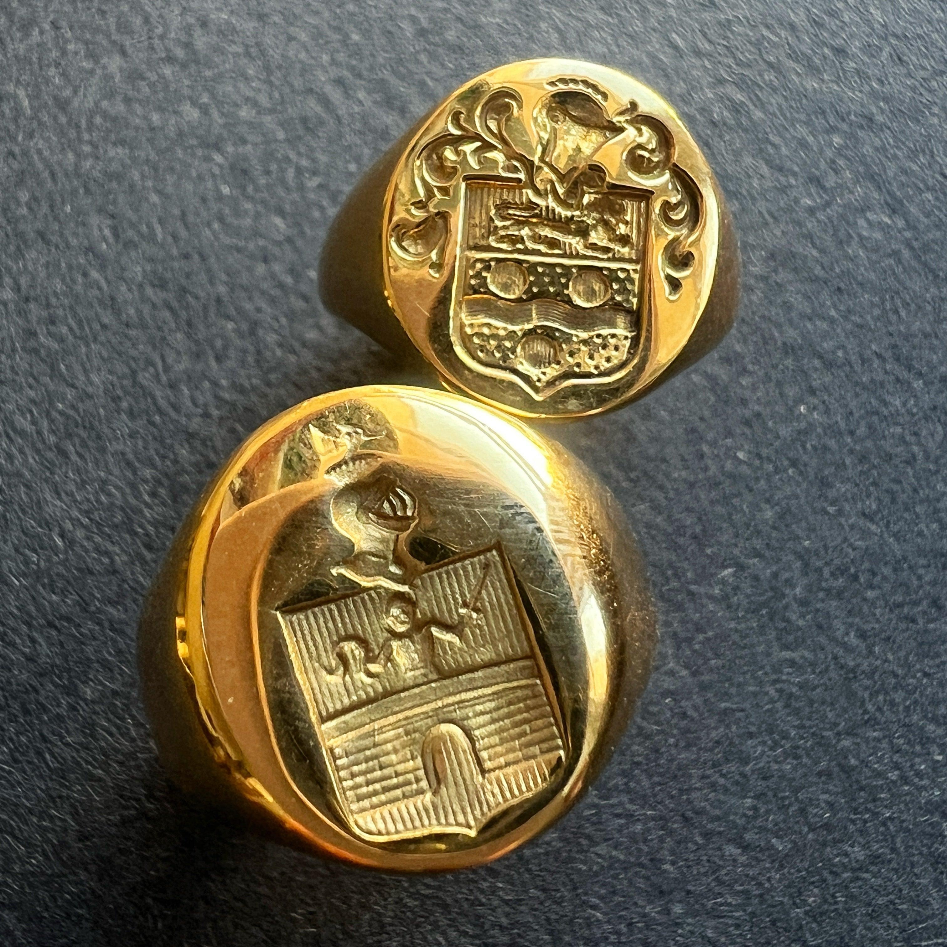 French antique 18k gold signet ring with coat of arms