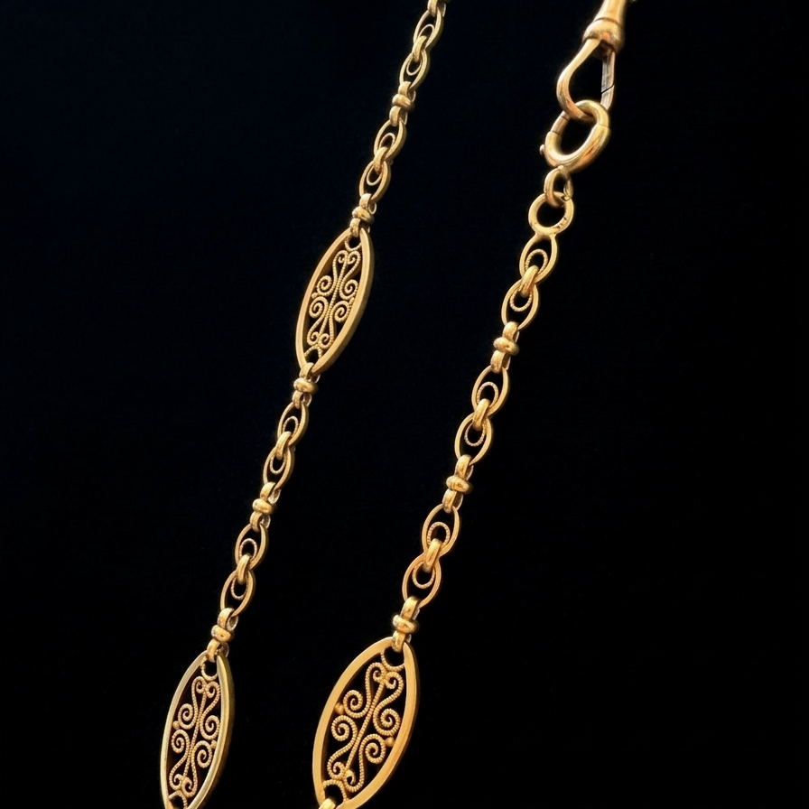 Antique French 18K gold watch chain necklace