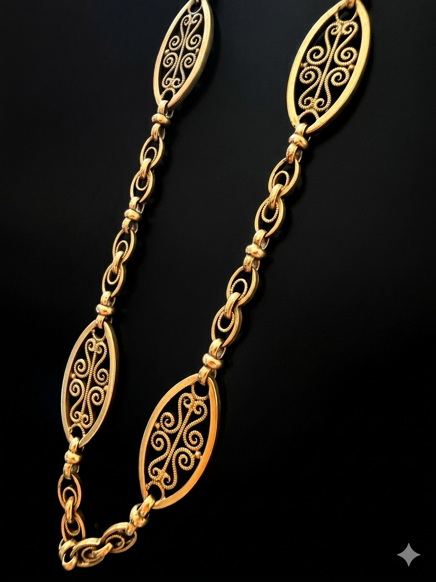 Antique French 18K gold watch chain necklace