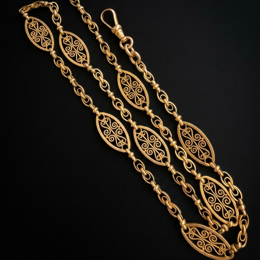 Antique French 18K gold watch chain necklace