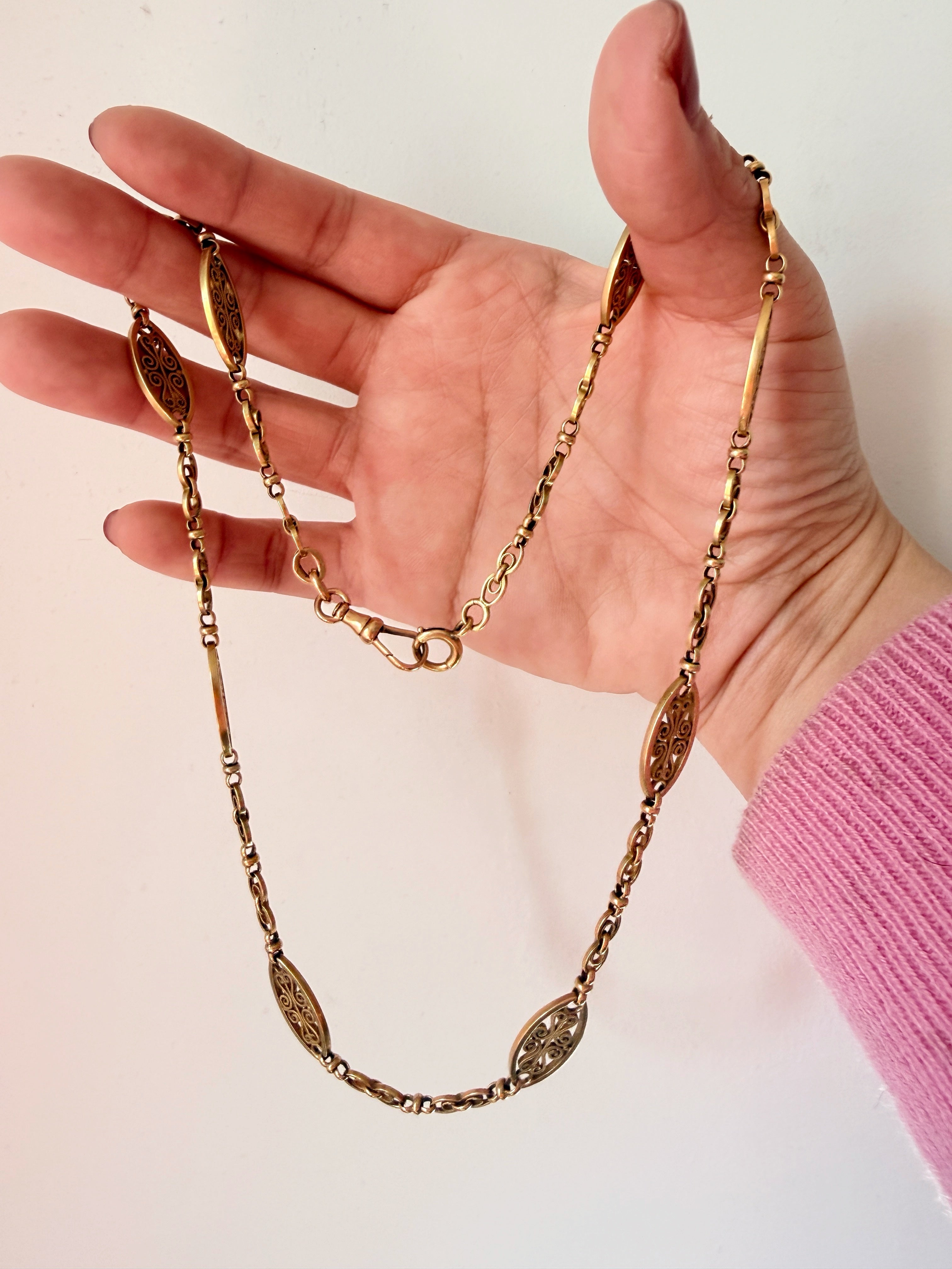 Antique French 18K gold watch chain necklace