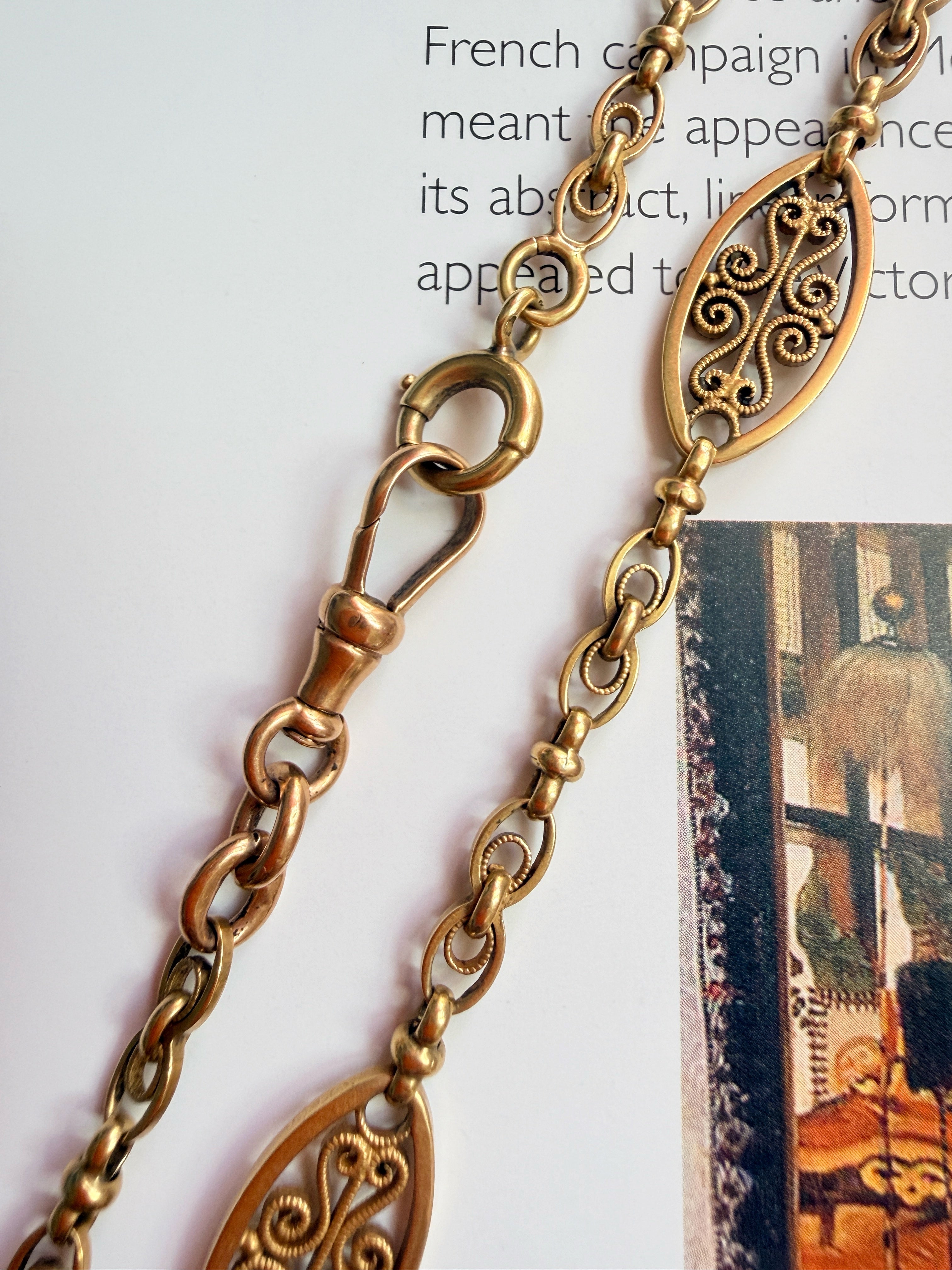 Antique French 18K gold watch chain necklace