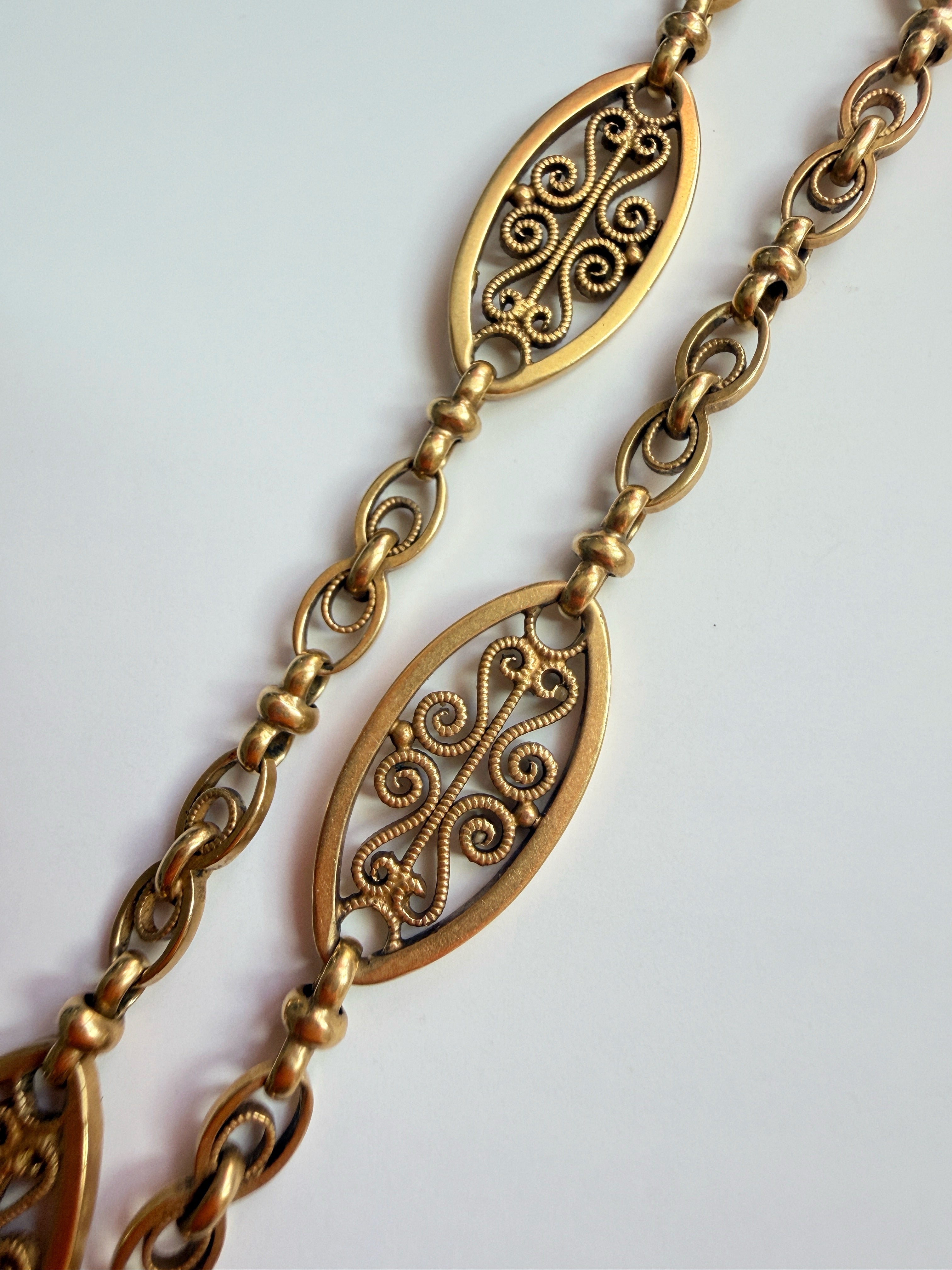 Antique French 18K gold watch chain necklace