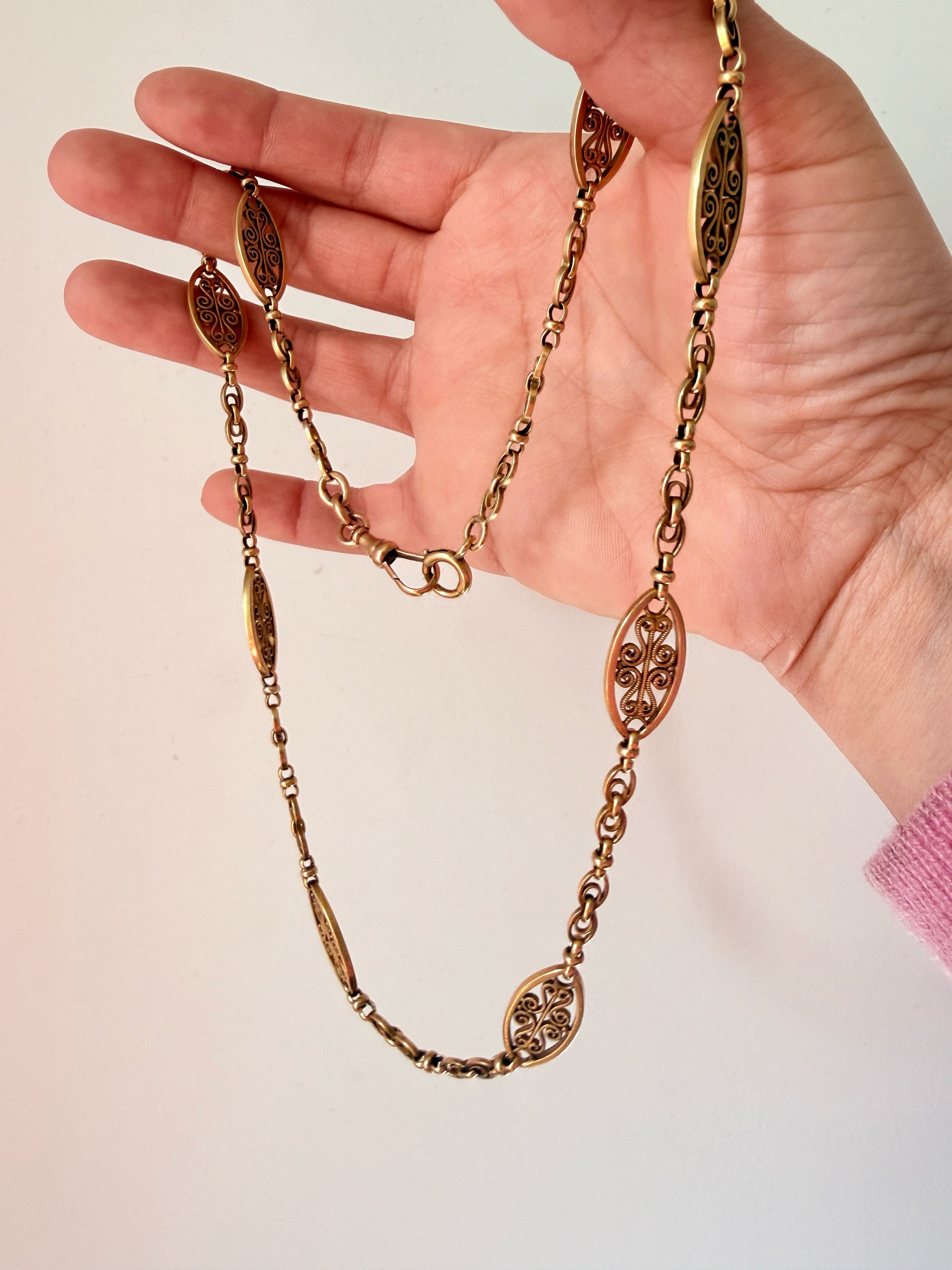 Antique French 18K gold watch chain necklace