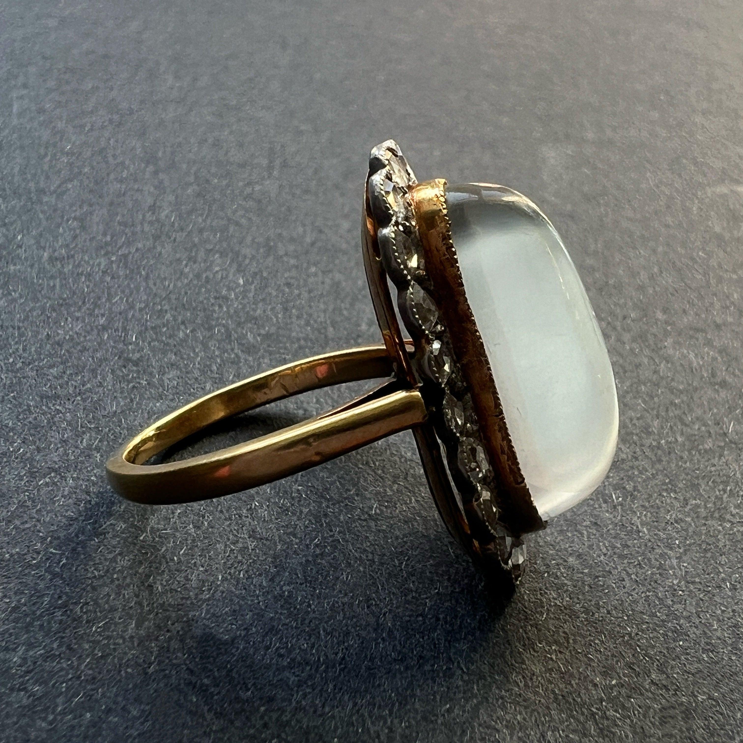 Antique Victorian era 18K gold moonstone diamond ring