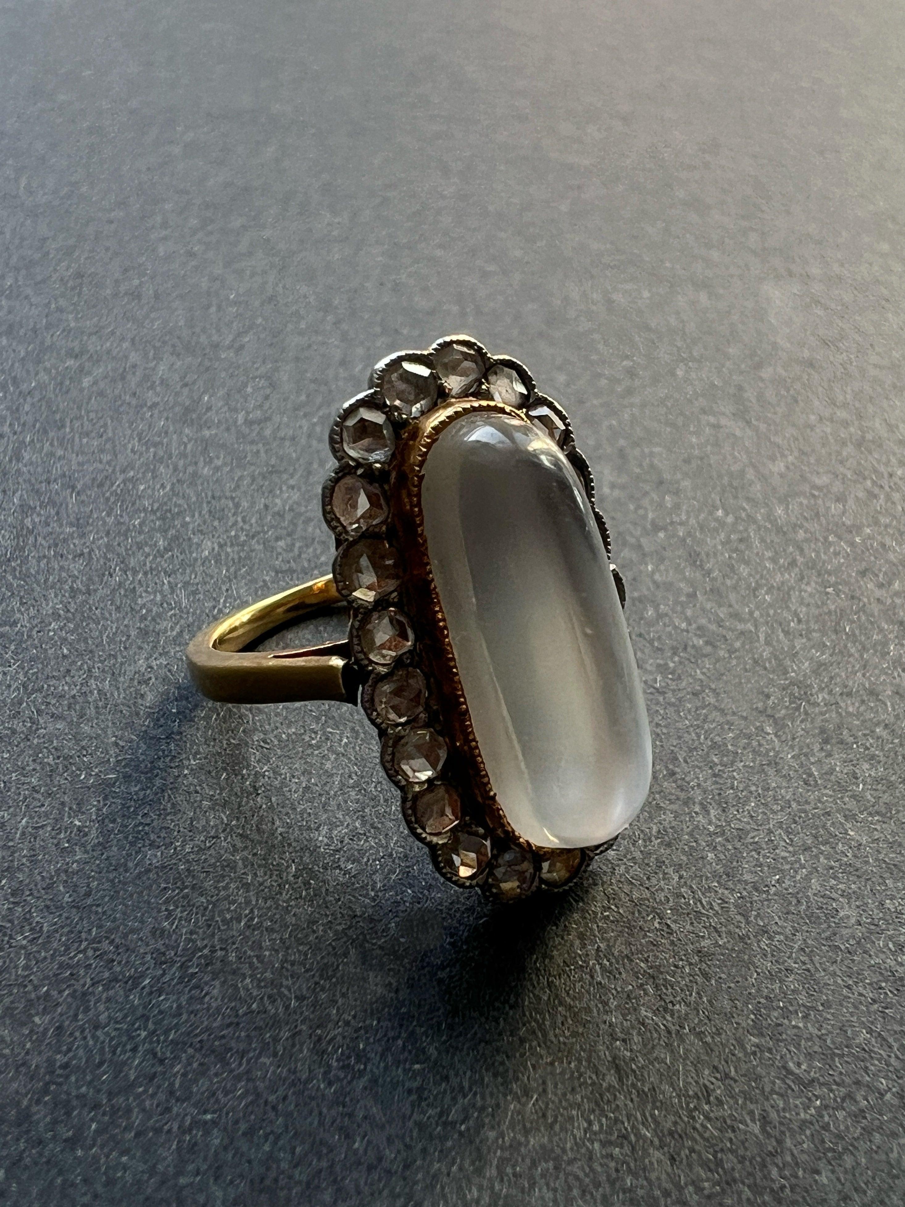 Antique Victorian era 18K gold moonstone diamond ring