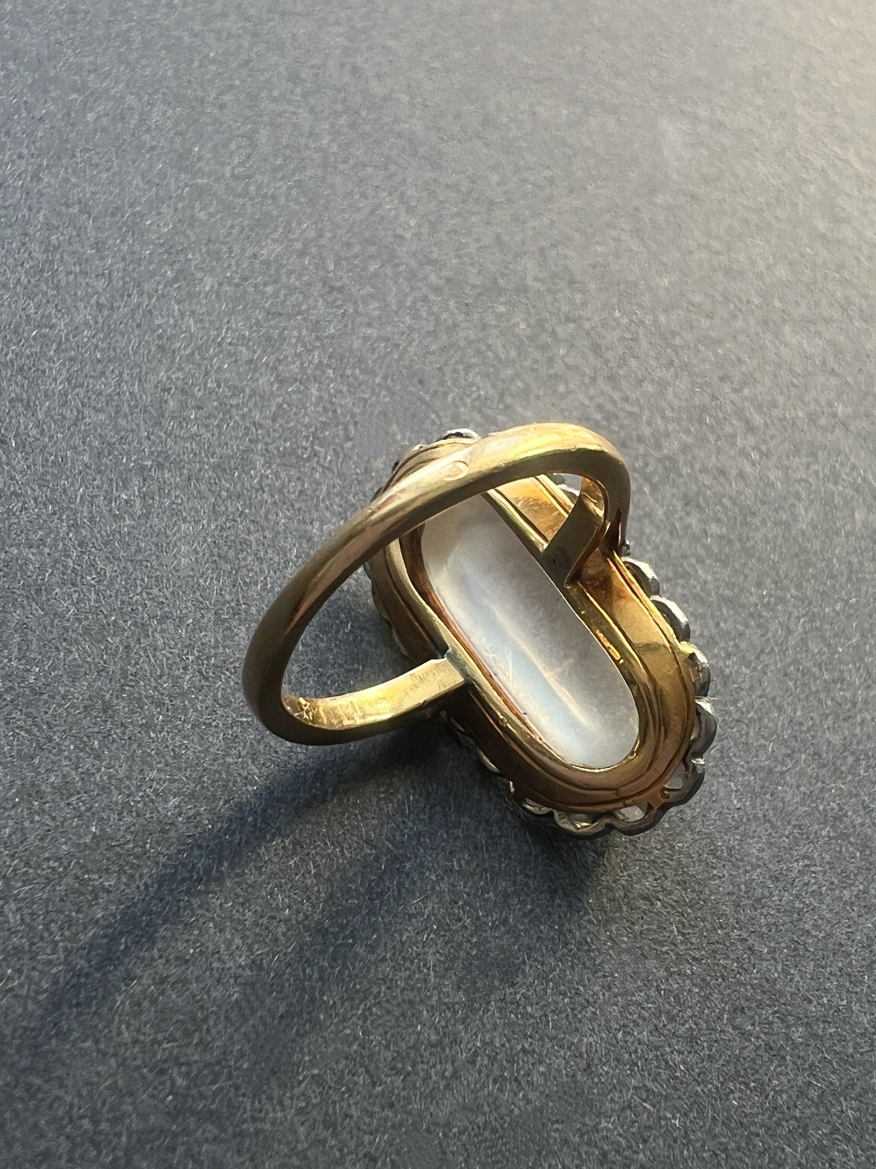 Antique Victorian era 18K gold moonstone diamond ring