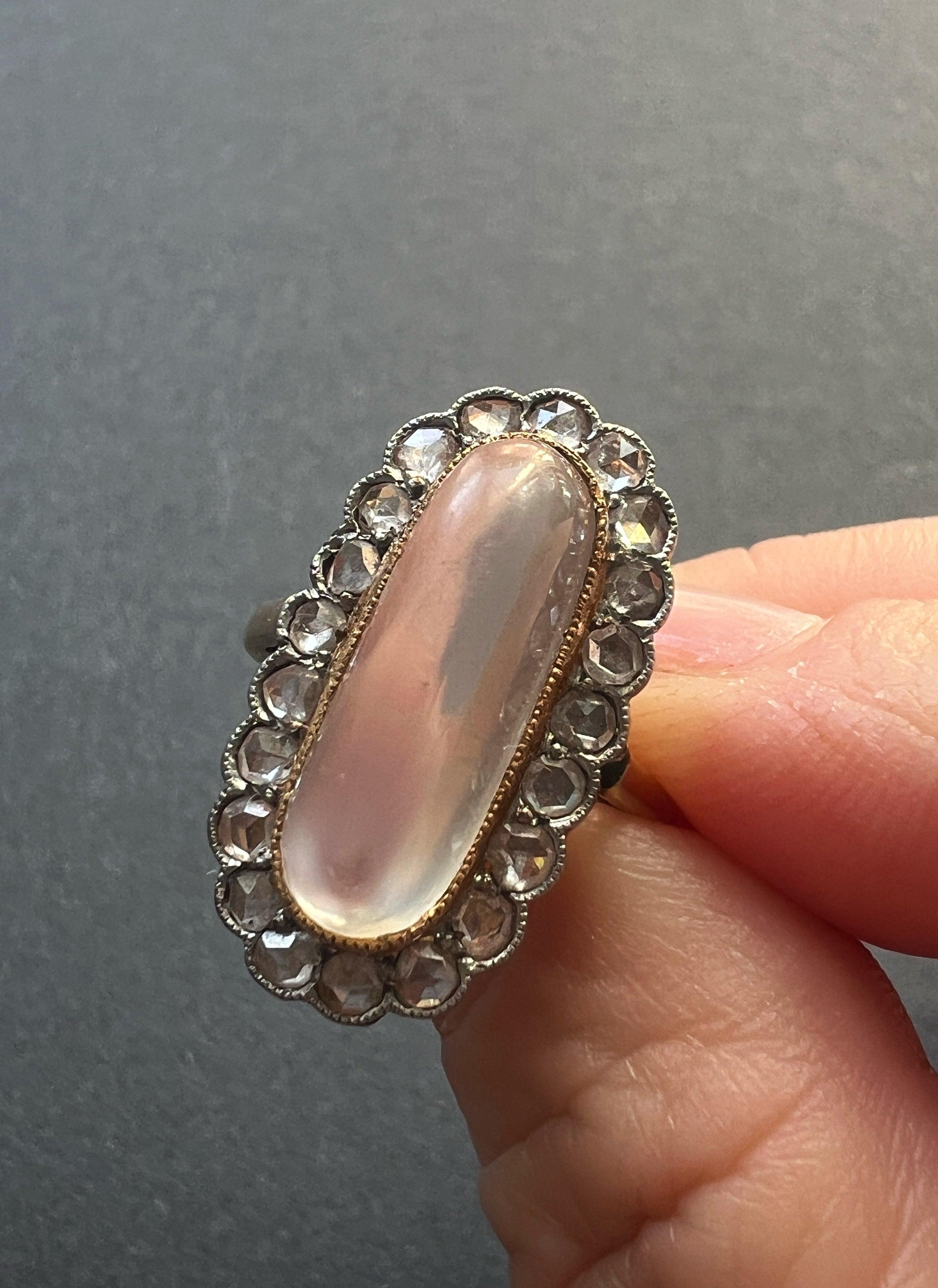 Antique Victorian era 18K gold moonstone diamond ring