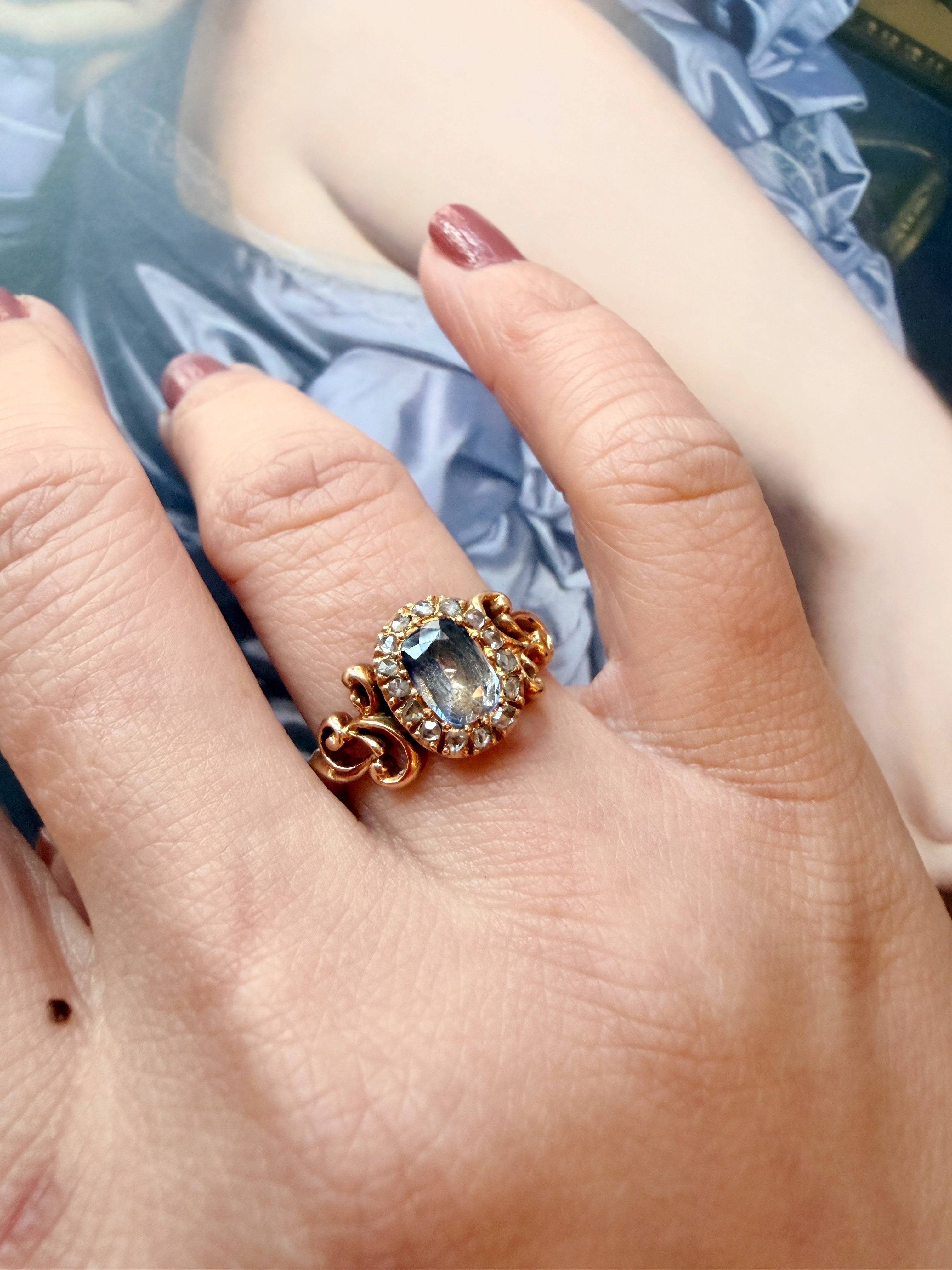 French antique 18K gold Sapphire diamonds ring