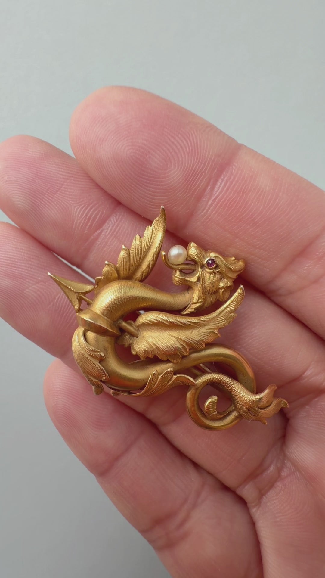 French Art Nouveau 18K Gold Chimera Brooch