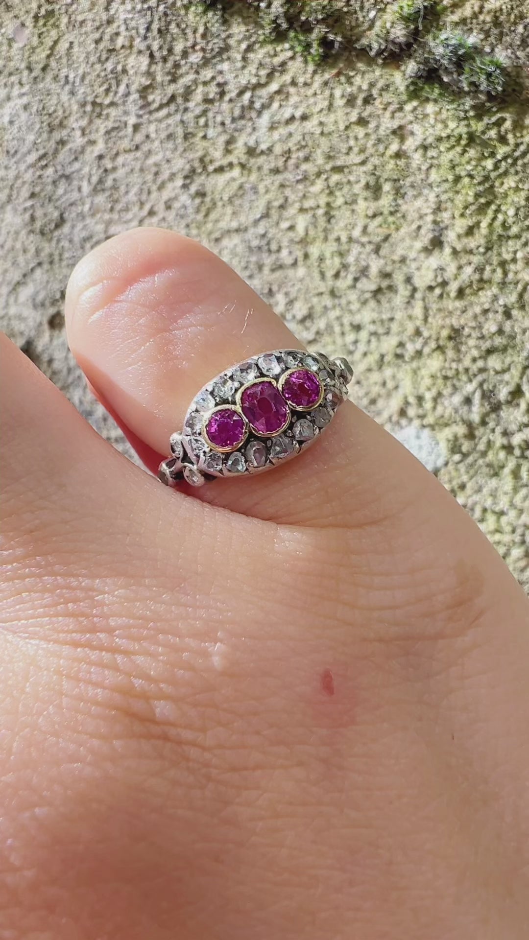 Victorian 18K gold Pink Sapphire & Diamond Ring