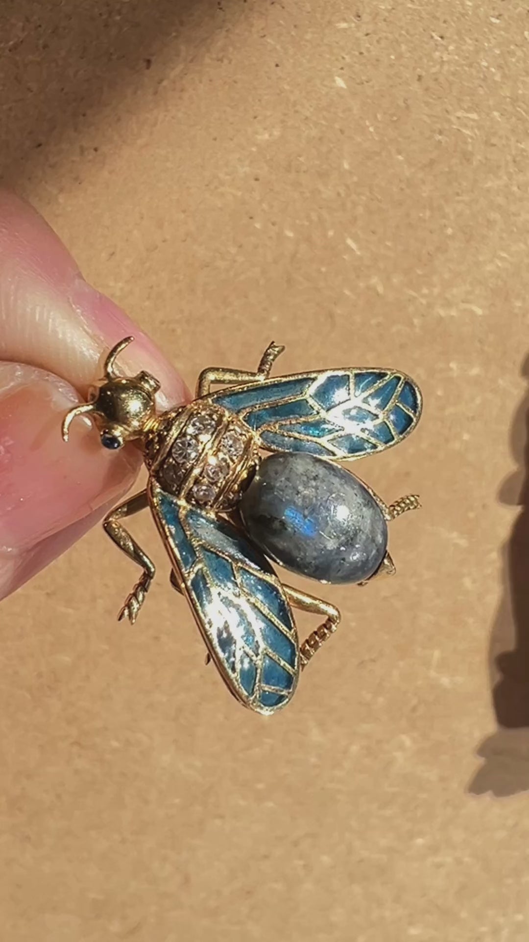 Art Nouveau 18K Gold Plique-à-Jour enamel fly Brooch